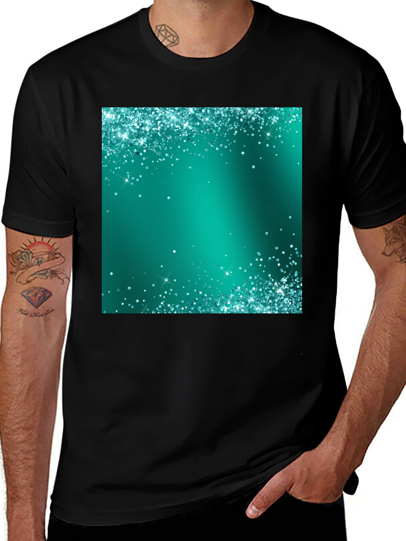 Variant 20 of Emerald Sparkle Tee - Stylish Party Ready Black T-Shirt