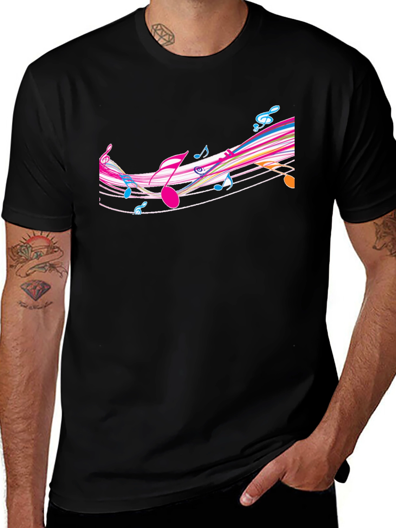 Variant 14 of Music Notes Graphic Black T-Shirt