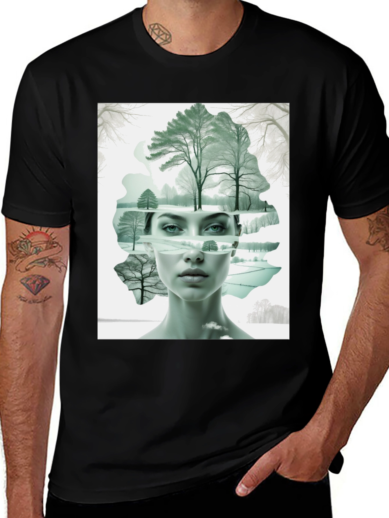 Variant 7 of Woman and Winter Trees Graphic Tee