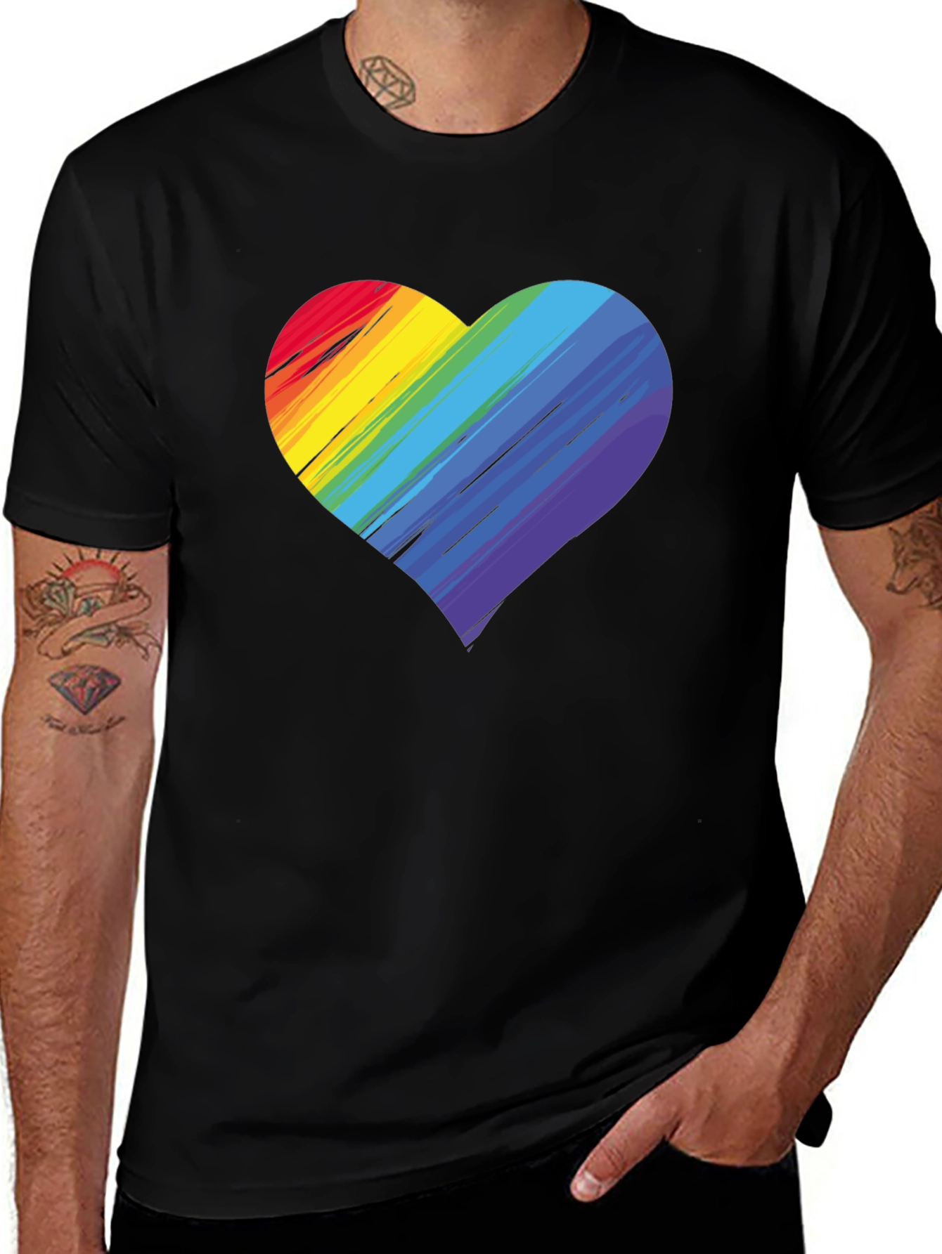 Variant 14 of Rainbow Heart Graphic Black T-Shirt