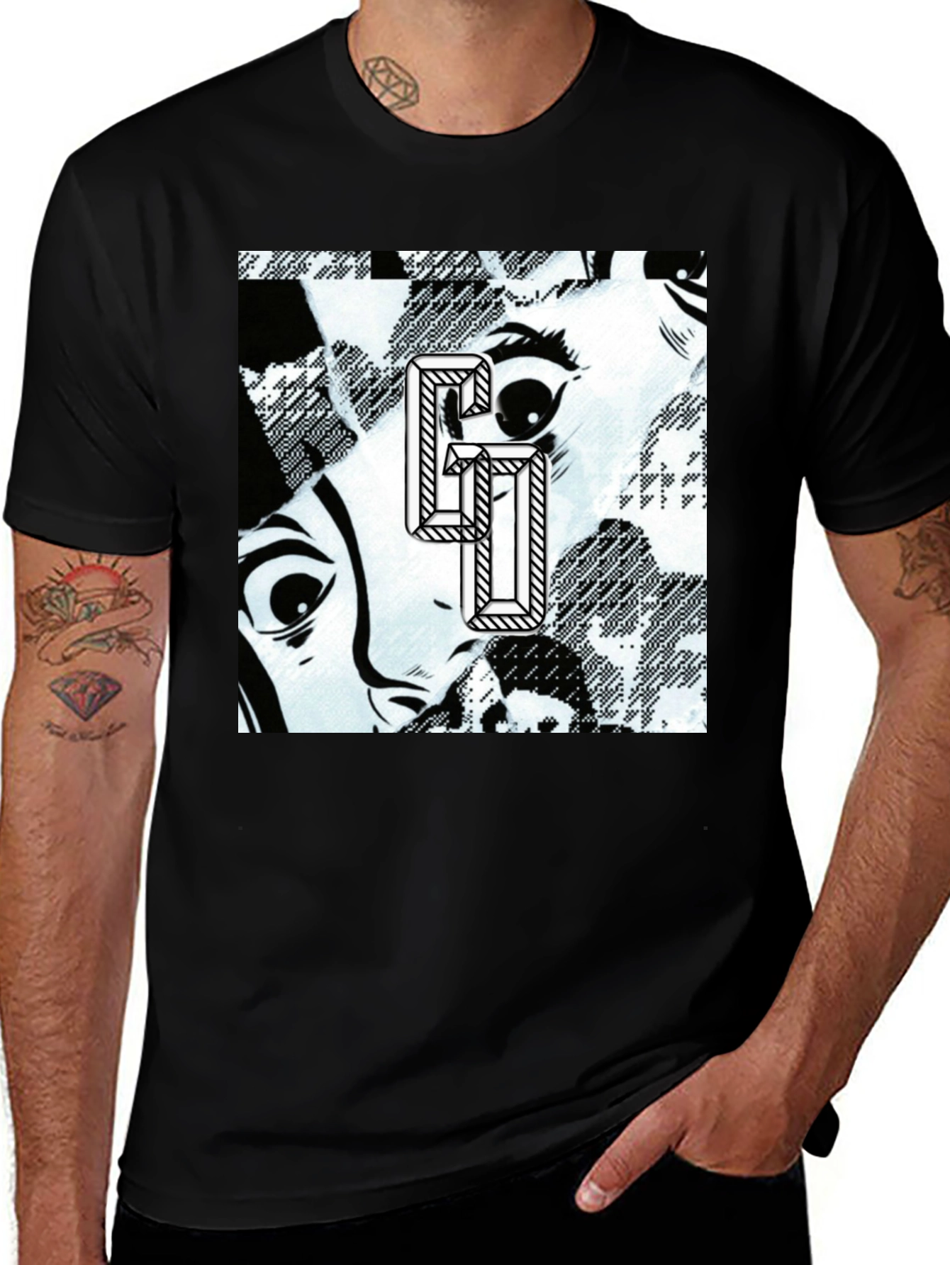 Variant 14 of Graphic Print Black Cotton Tee