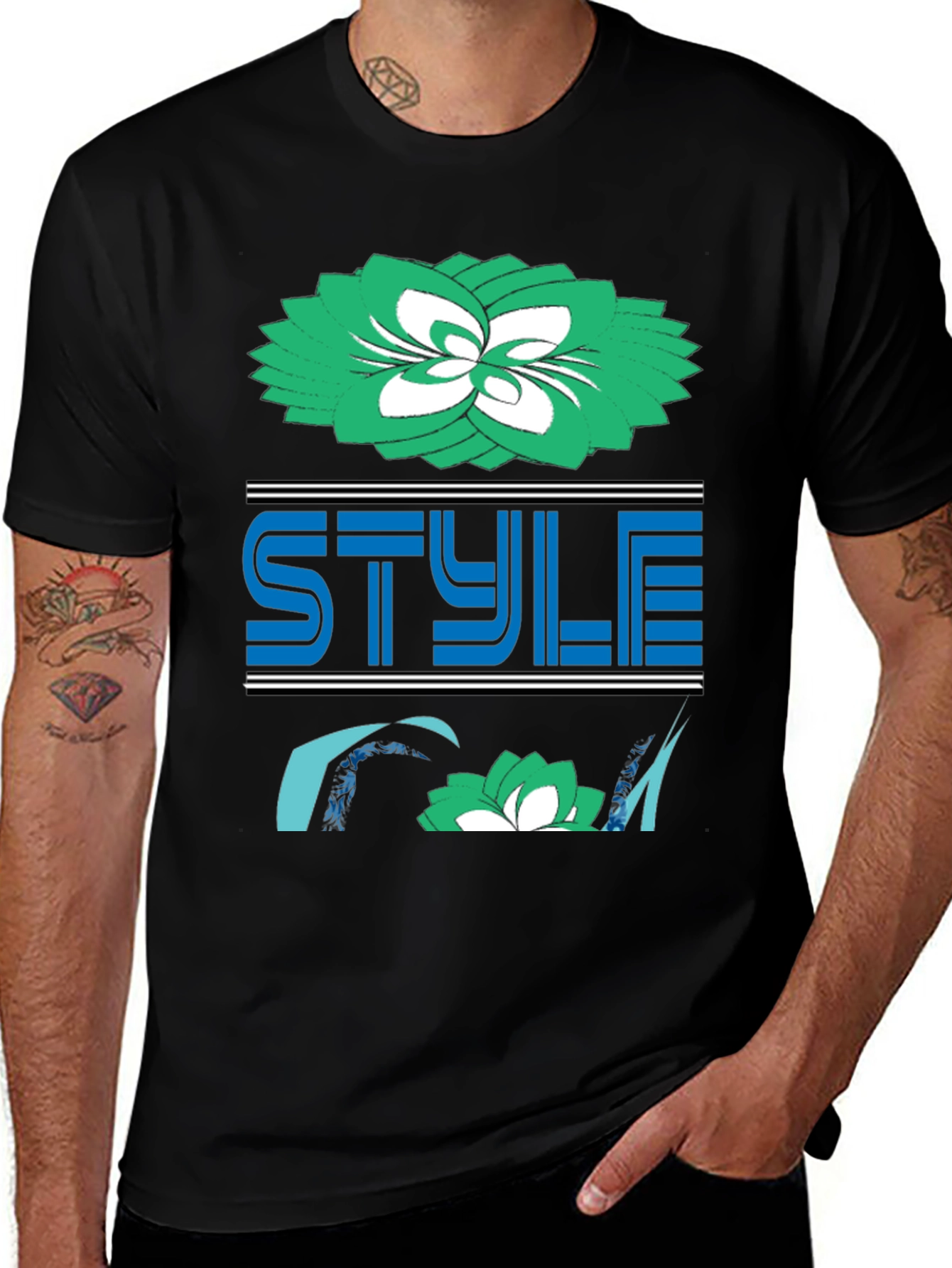 Variant 24 of Stylish Black Tee with Floral and Style Design