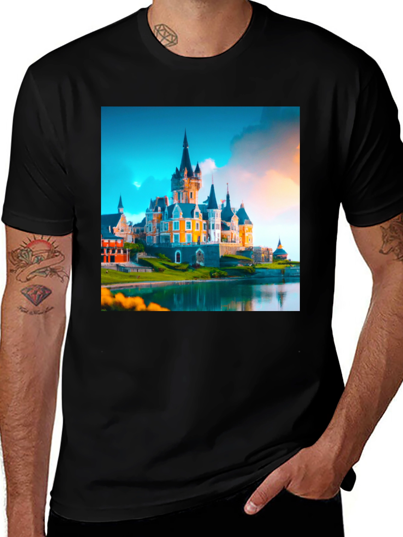 Variant 14 of Castle Print T-Shirt - Unique Graphic Tee