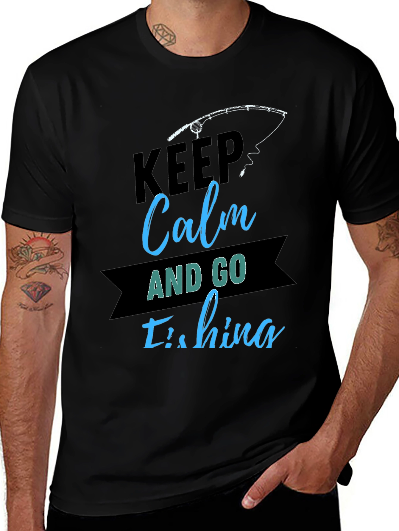 Variant 6 of Keep Calm and Go Fishing Black T-Shirt
