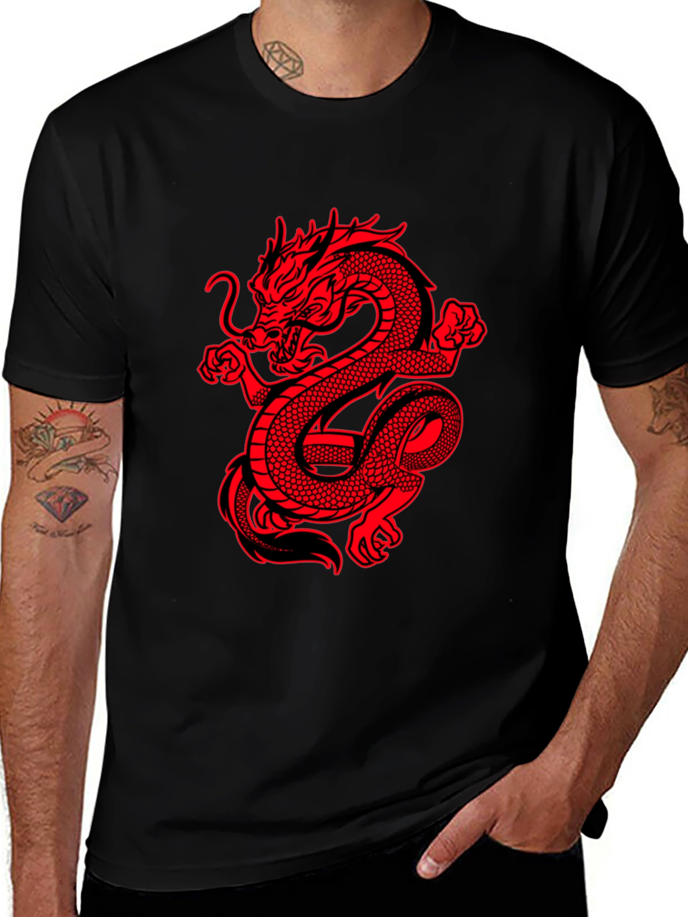 Variant 25 of Red Dragon Graphic Tee - Black Cotton Shirt
