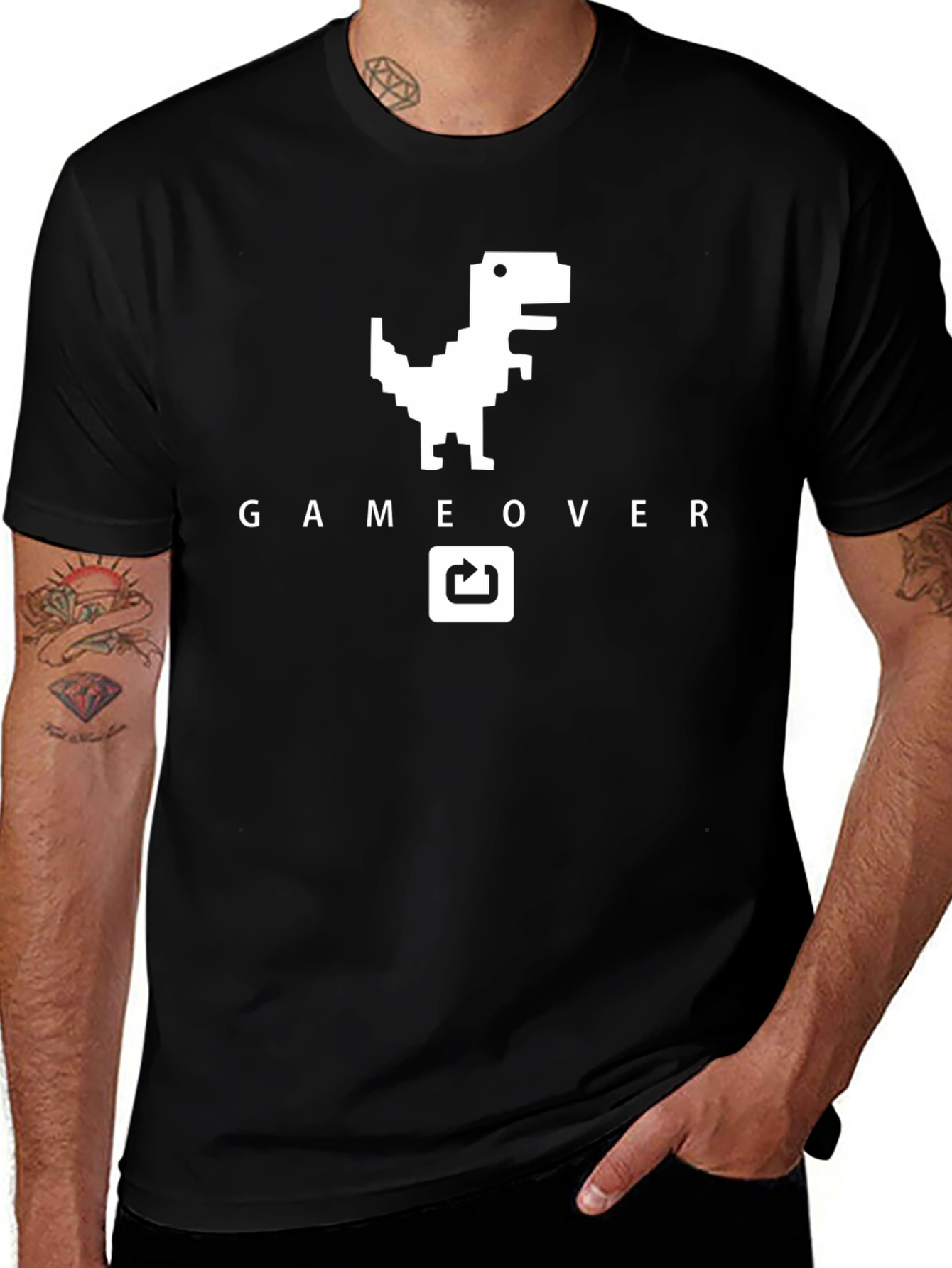 Variant 8 of Game Over Dinosaur Graphic Tee - Black