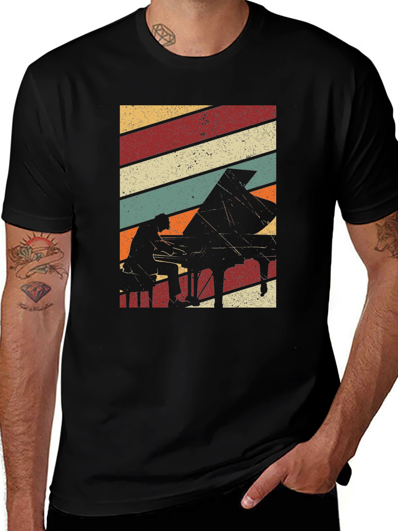 Variant 7 of Retro Piano Player Graphic T-Shirt