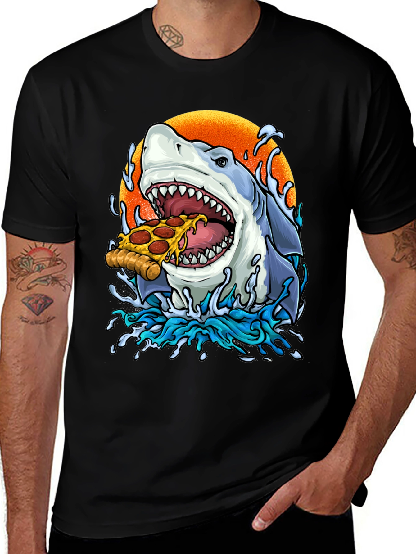 Variant 27 of Pizza Shark Graphic Tee - Black T-Shirt