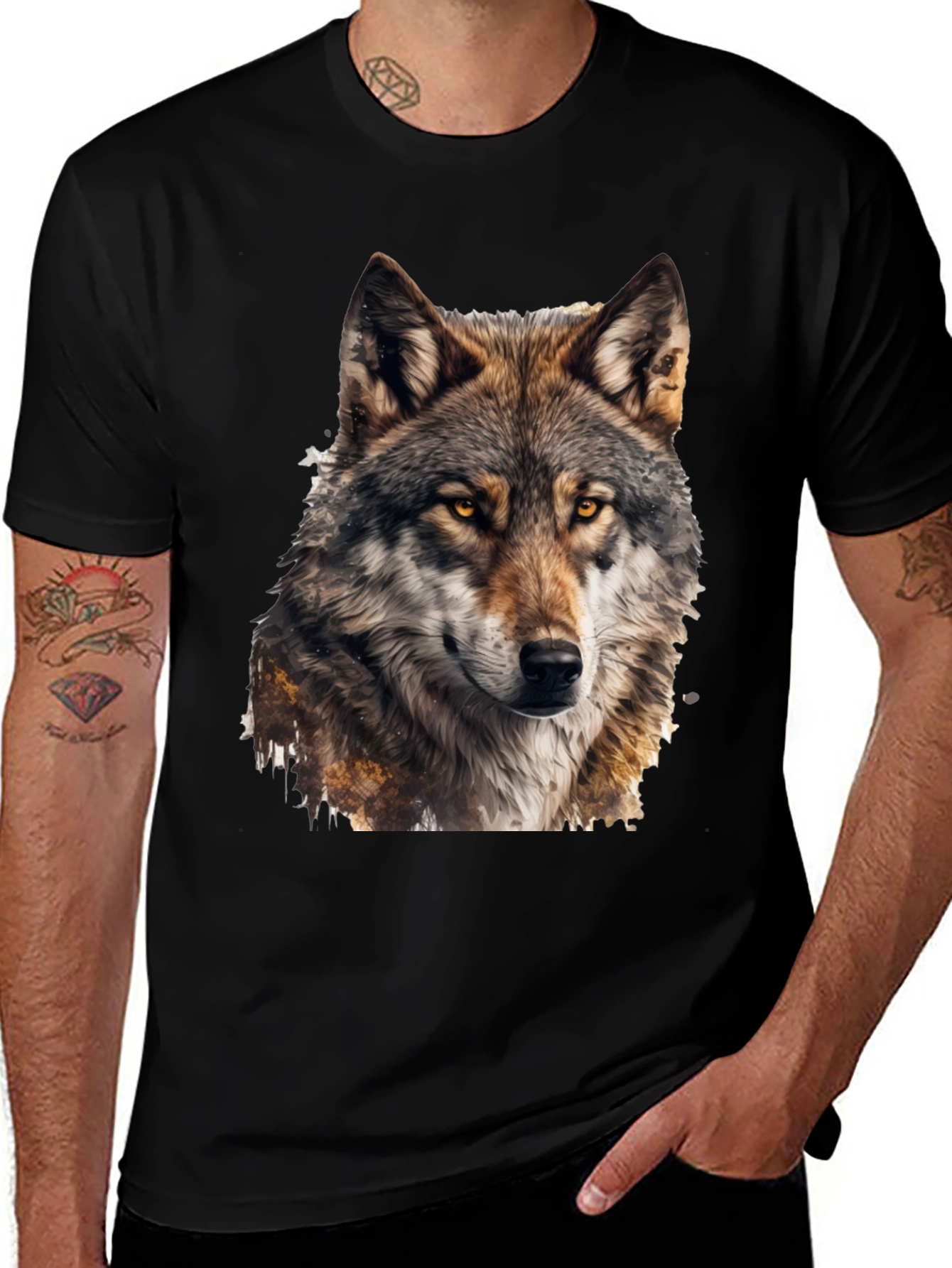 Variant 30 of Wolf Graphic Print Crew Neck T-Shirt