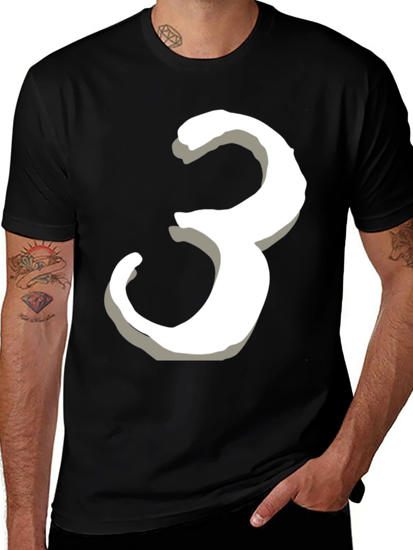 Variant 27 of Number 3 Graphic Tee - Black Cotton T-Shirt