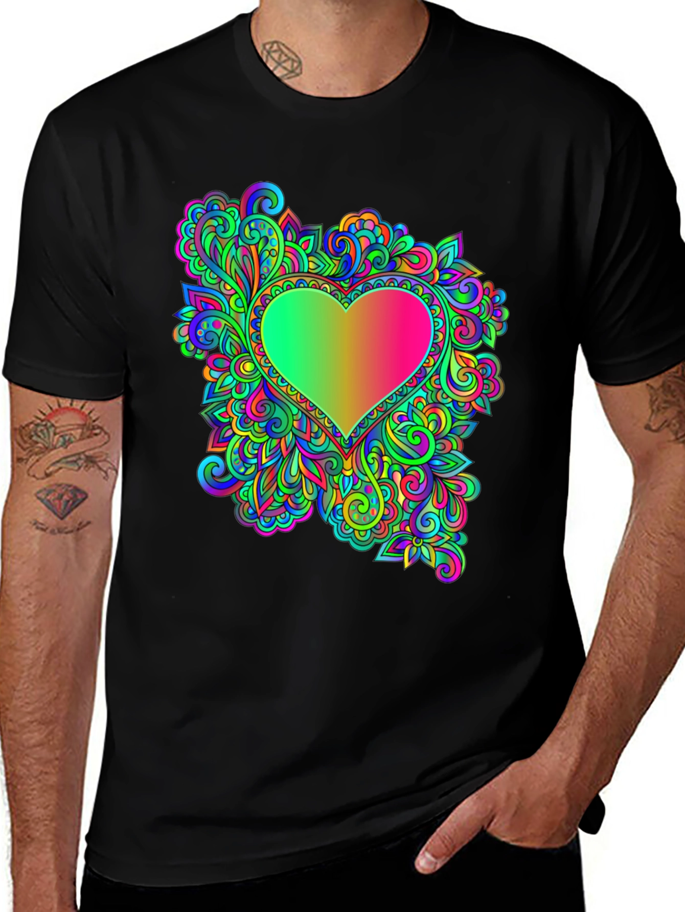 Variant 28 of Psychedelic Heart Graphic Tee - Black