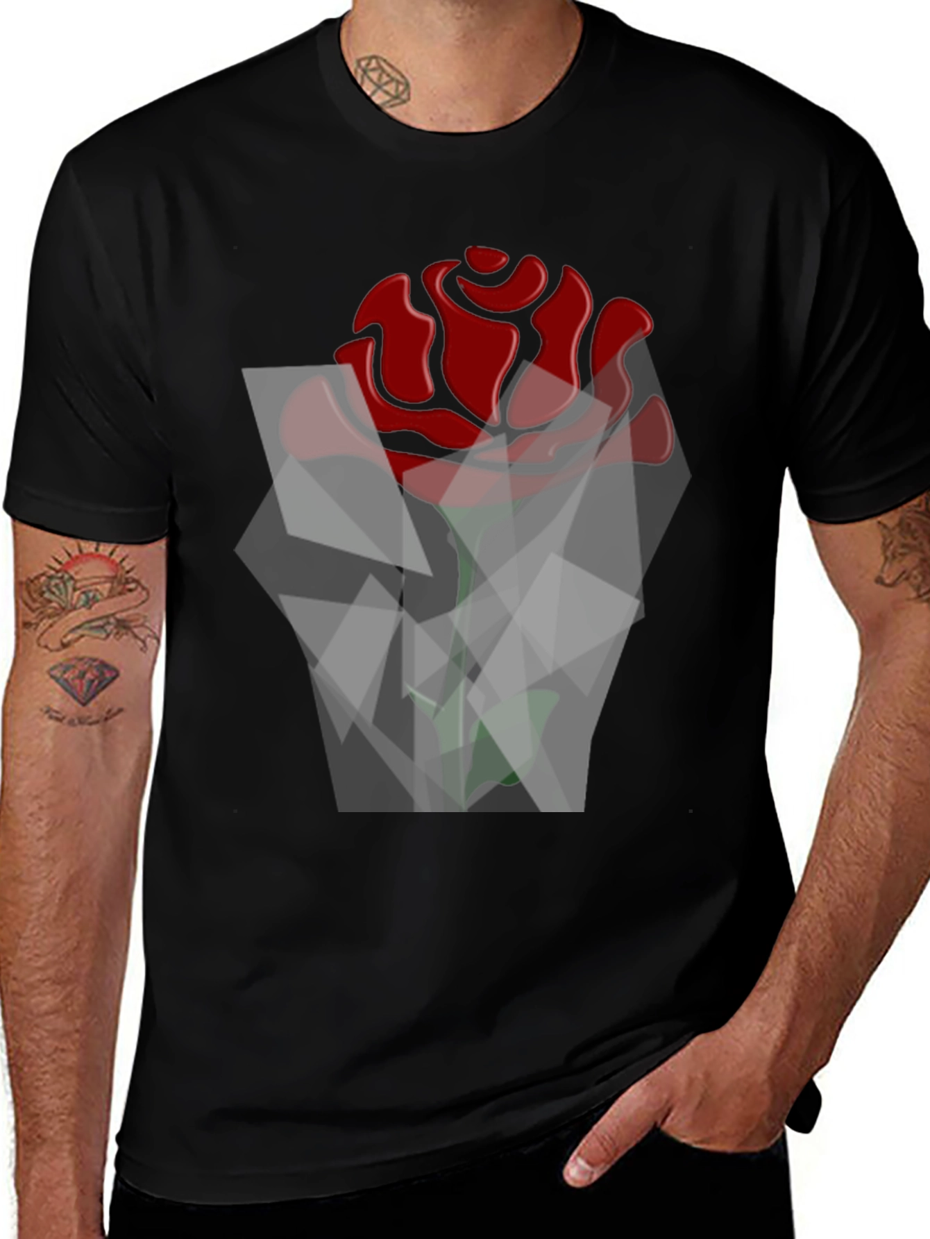 Variant 26 of Geometric Rose Graphic Black T-Shirt