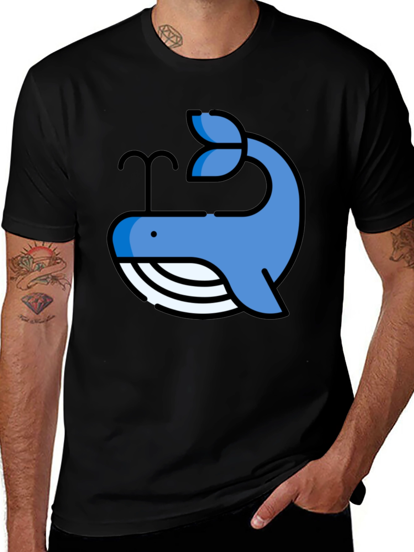 Variant 24 of Whale Graphic Print Tee - Casual Black T-Shirt