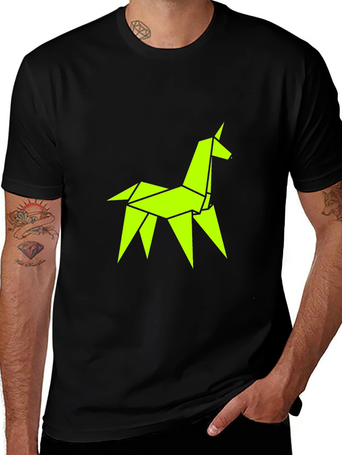 Origami Unicorn Graphic Tee - Black