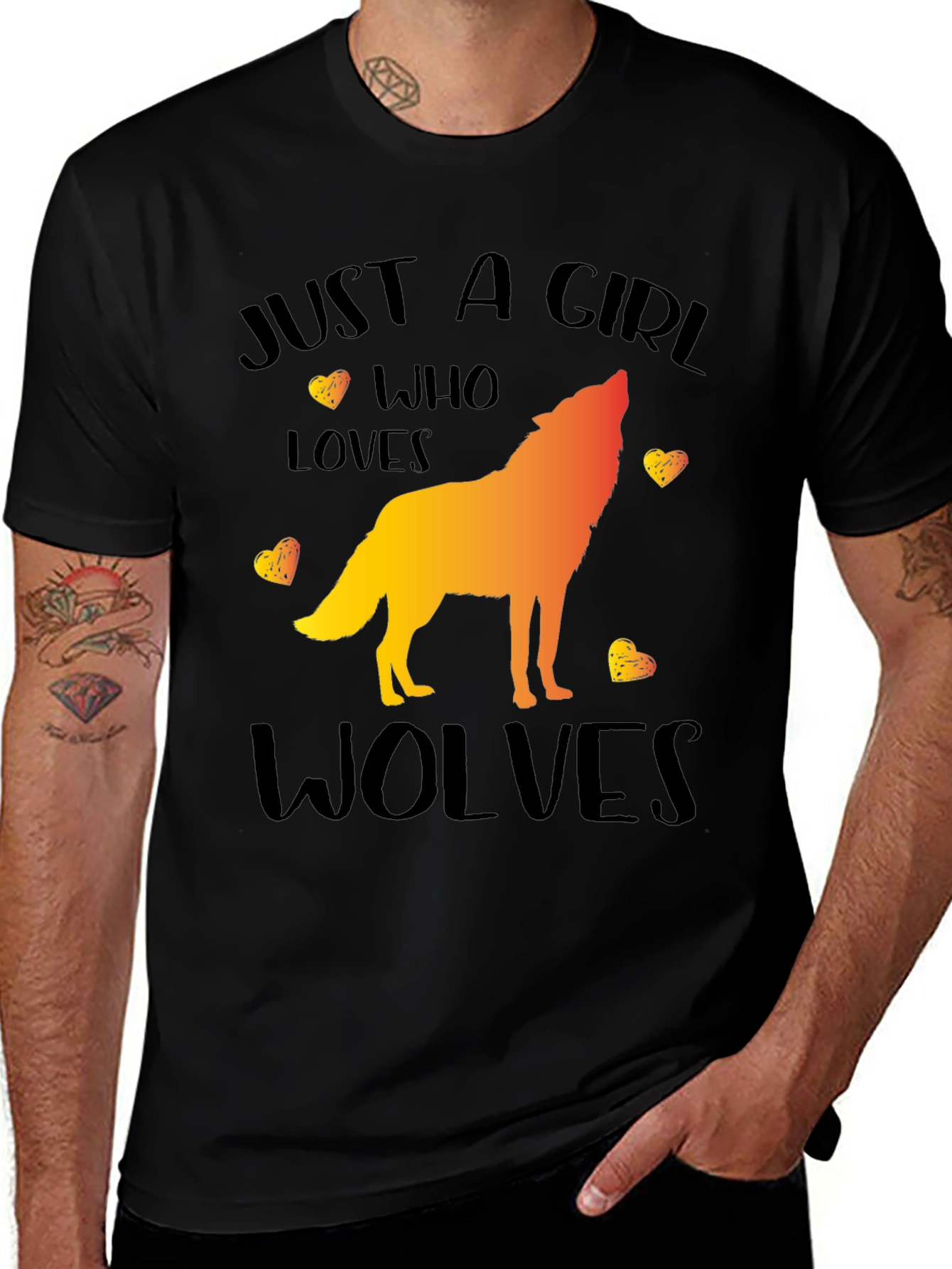 Black Just a Girl Who Loves Wolves Graphic T-Shirt main image