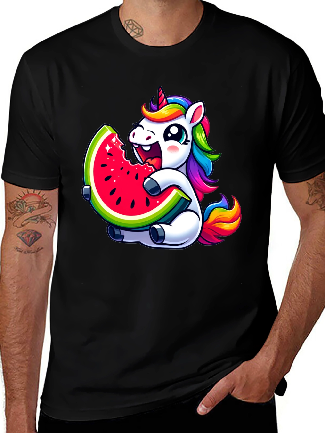 Variant 9 of Unicorn Eating Watermelon Black T-Shirt