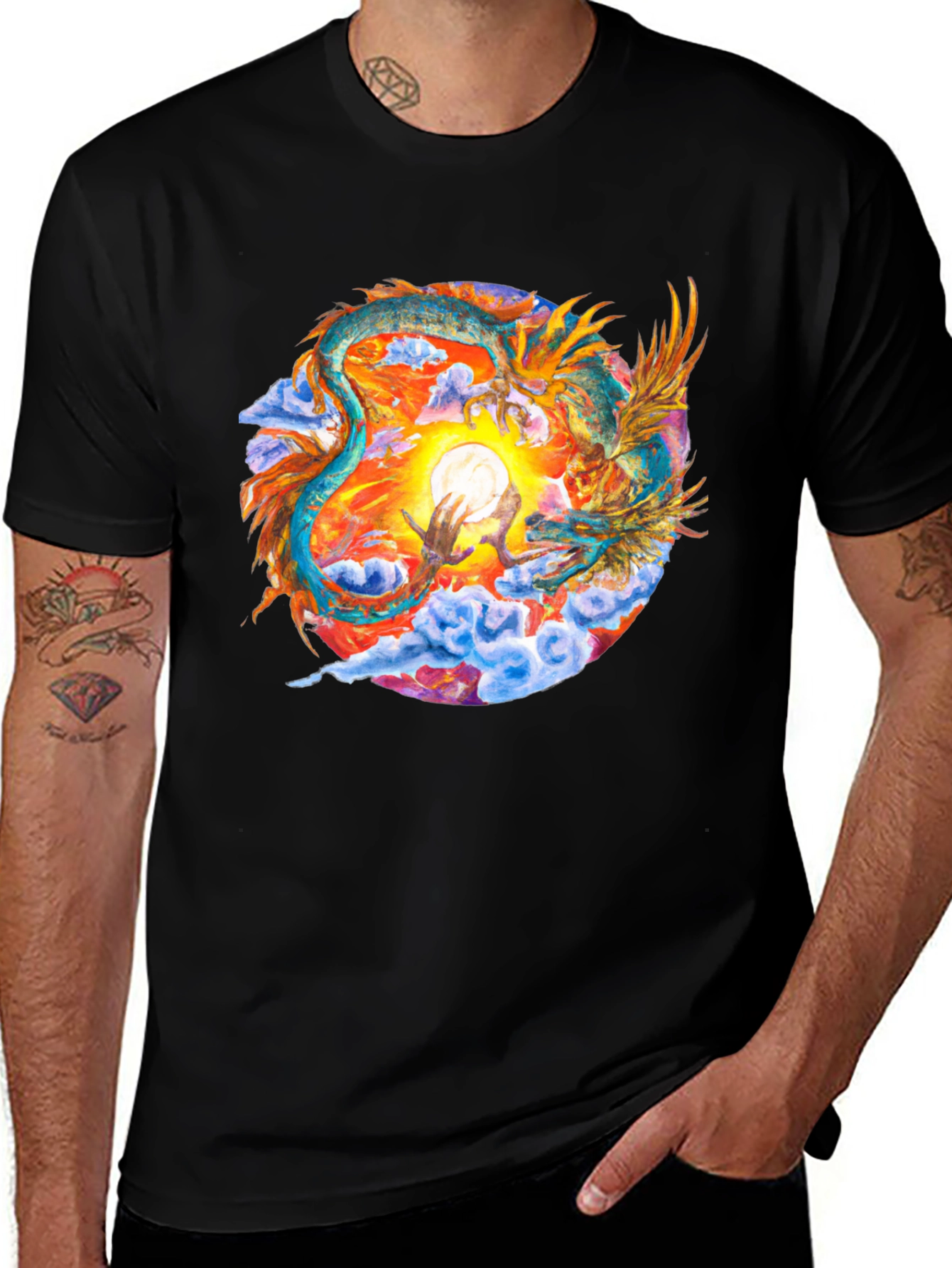 Variant 17 of Dragon & Moon Graphic Tee - Celestial Style