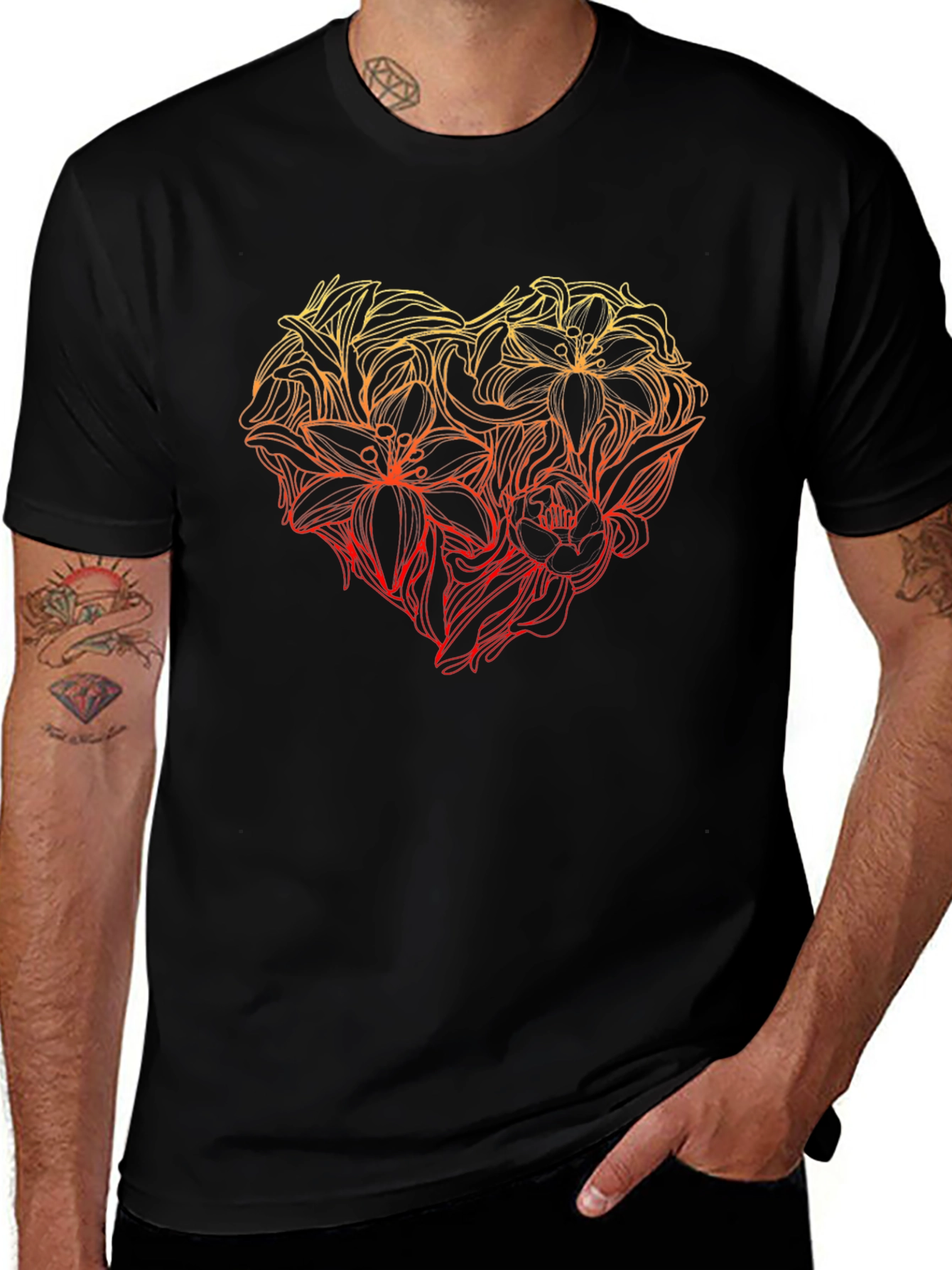 Variant 8 of Floral Heart Graphic Tee - Black