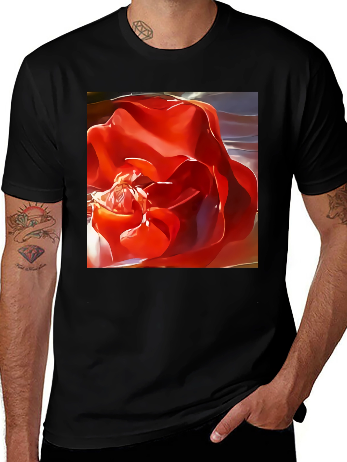 Variant 8 of Red Rose Graphic Black T-Shirt