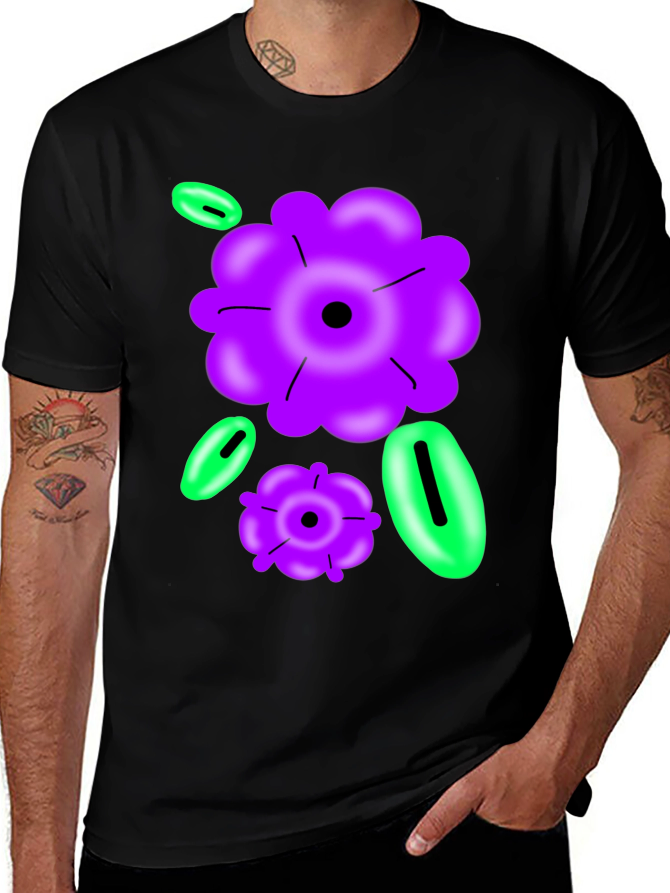 Variant 11 of Abstract Purple Flowers Graphic Black T-Shirt