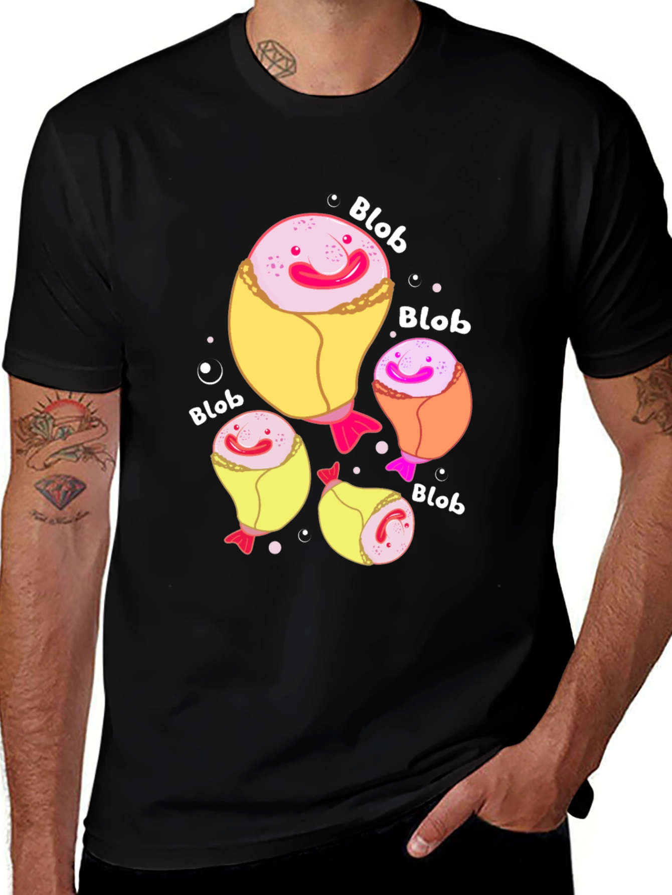 Variant 17 of Funny Blobfish Cartoon Black T-Shirt