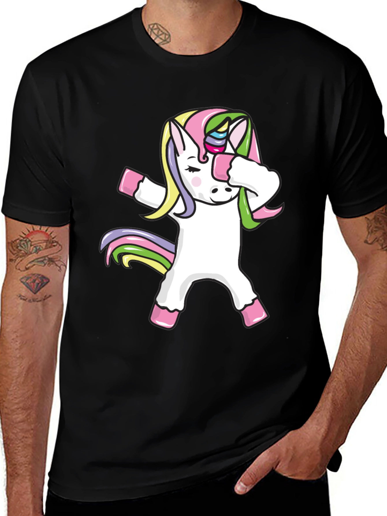 Variant 4 of Unicorn Dabbing T-Shirt - Black Cotton Tee