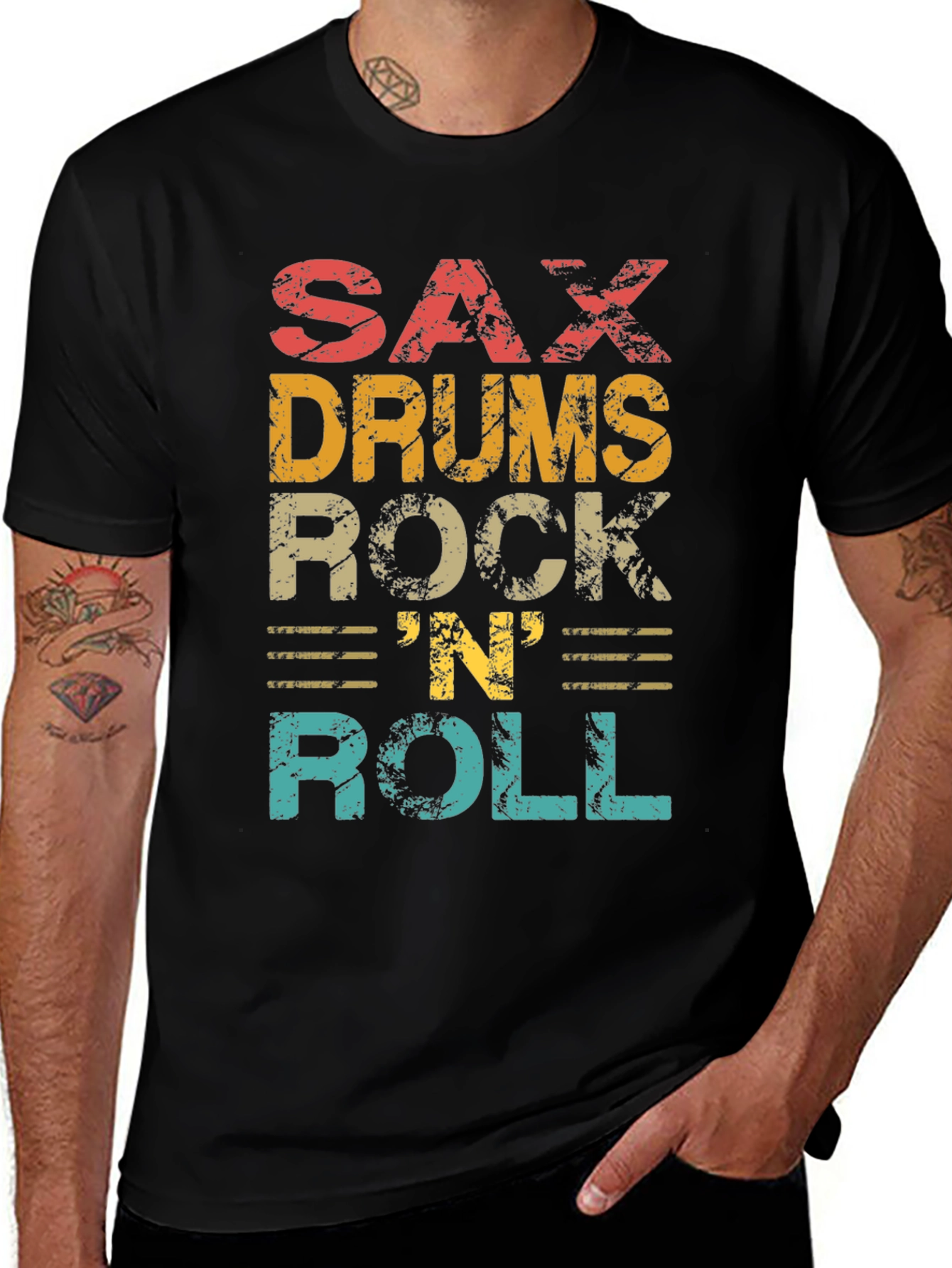 Retro Sax Drums Rock 'N' Roll Graphic Tee