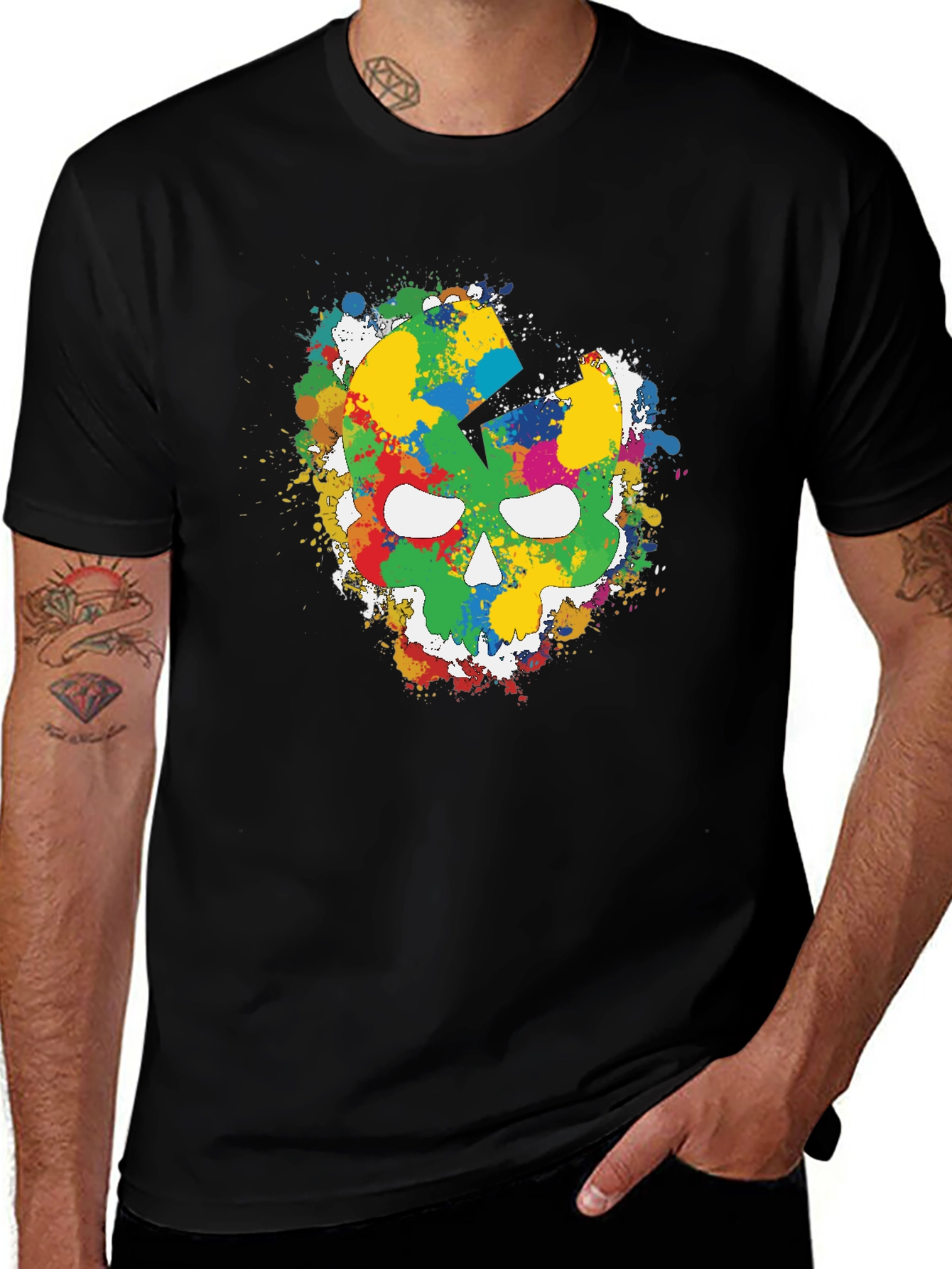Variant 15 of Colorful Skull Graphic Black T-Shirt