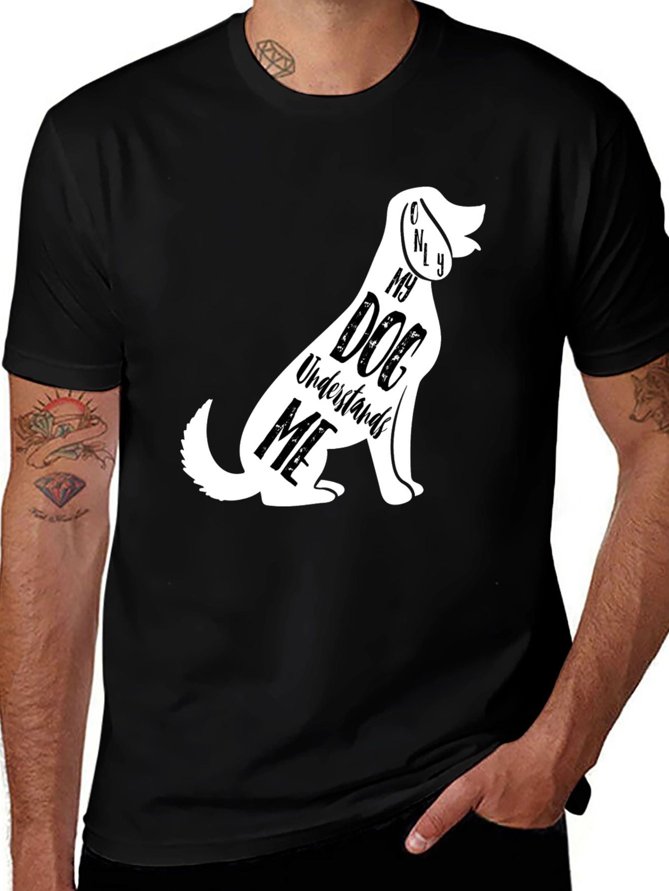 Variant 8 of Dog Lover T-Shirt - Only My Dog Understands Me - Black