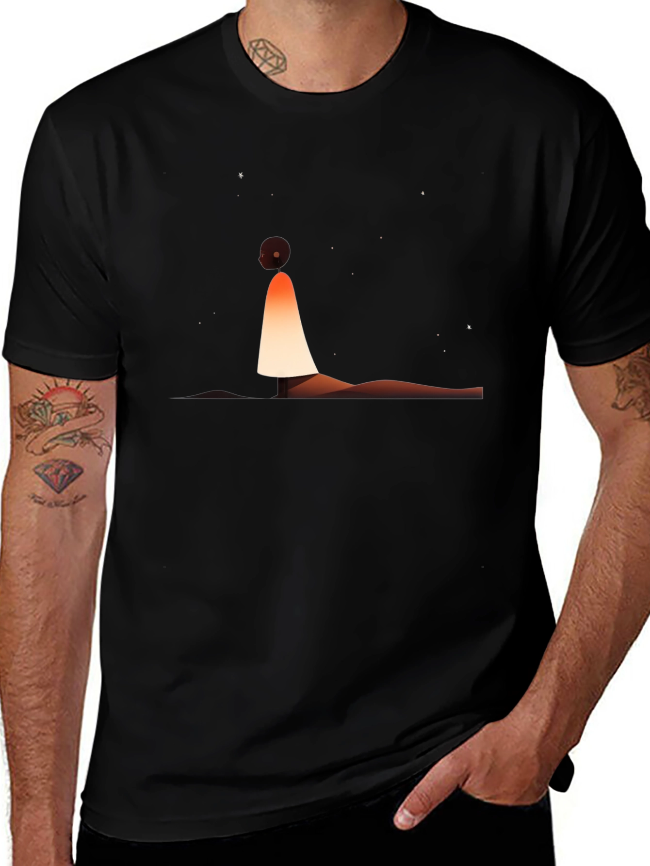 Variant 5 of Modern Art T-Shirt: Abstract Figure in Gradient Orange & Black