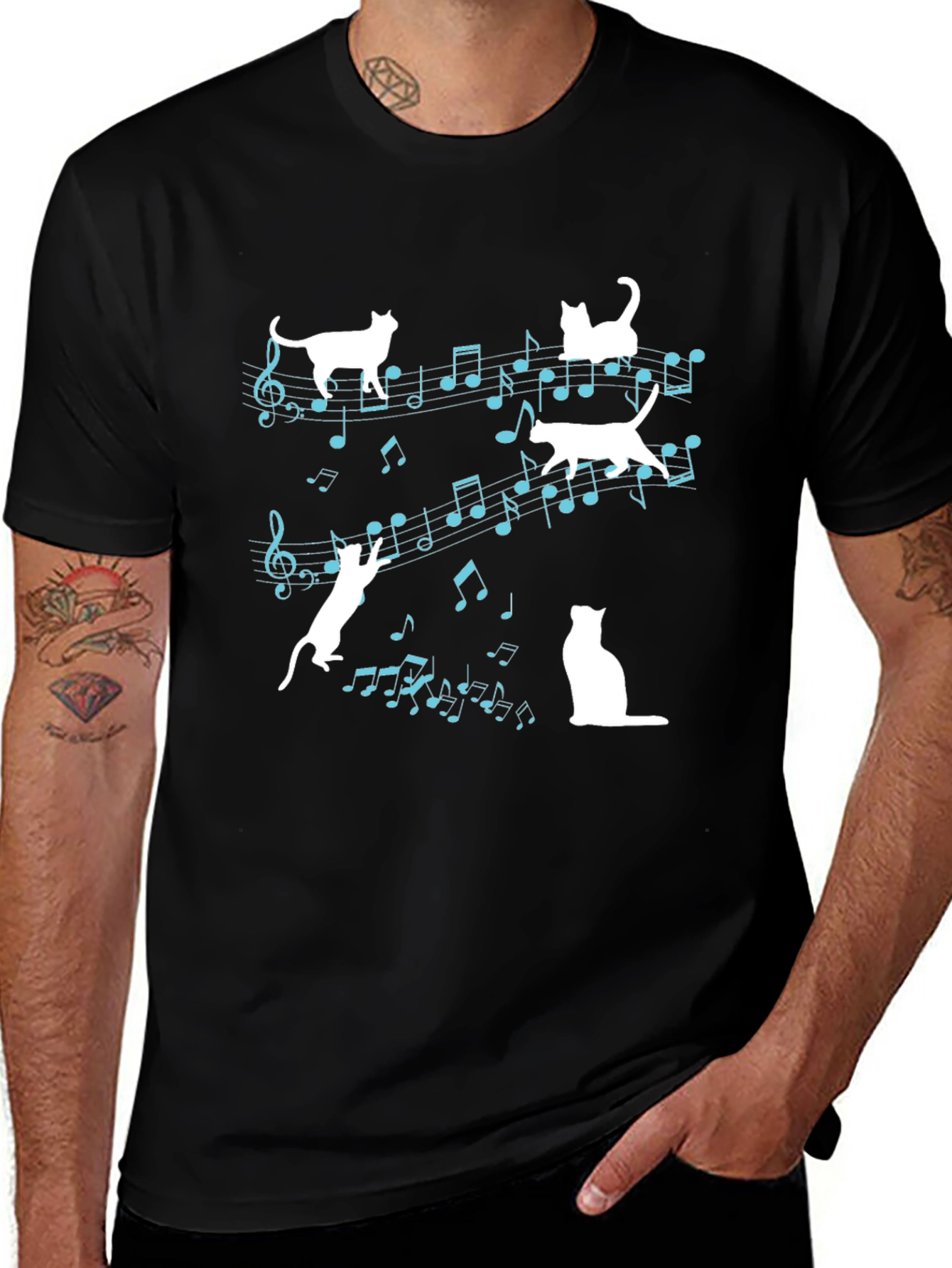 Variant 23 of Musical Cats Graphic Tee - Black Cotton Shirt