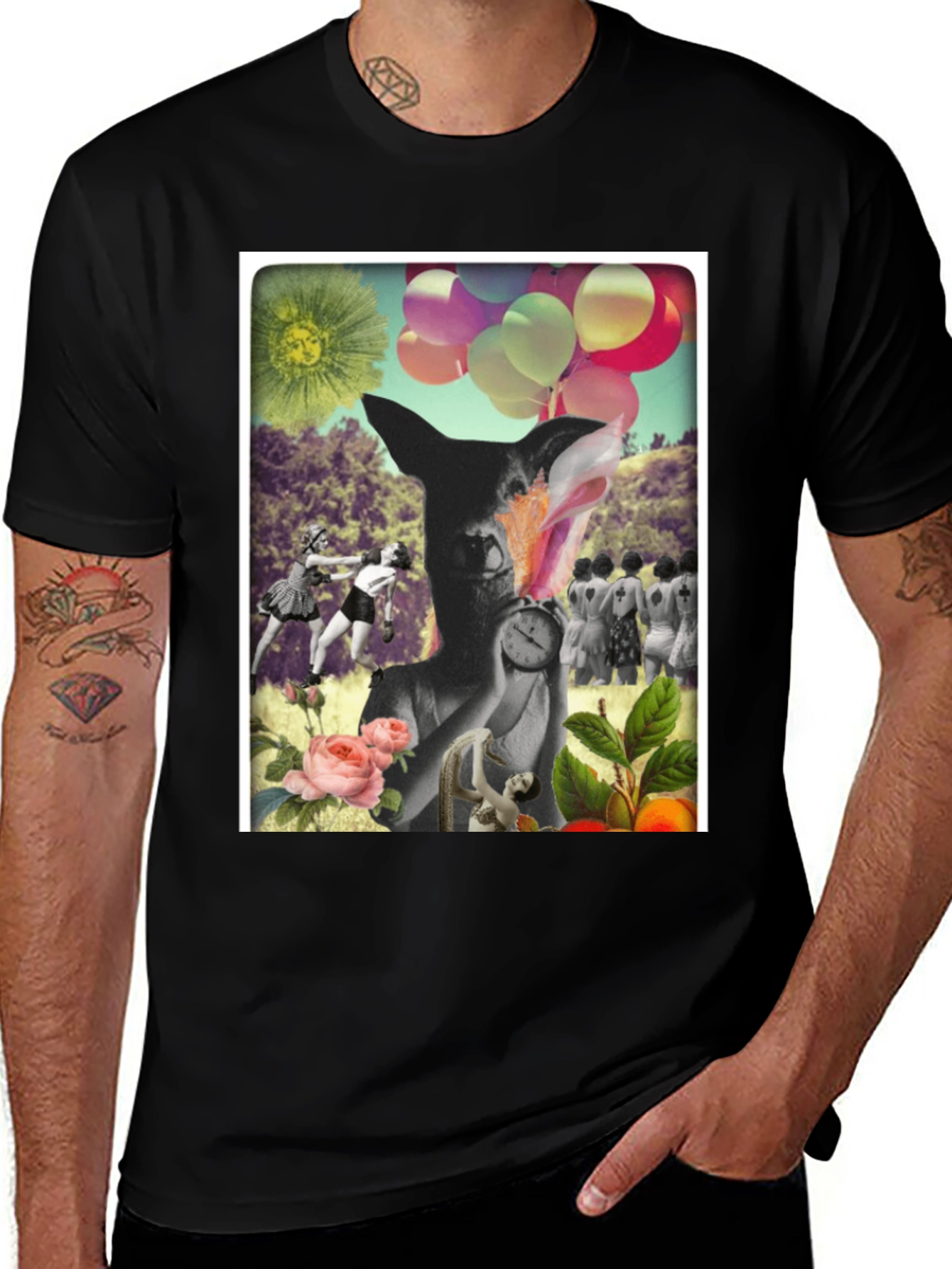 Variant 28 of Surreal Animal Collage Black T-Shirt
