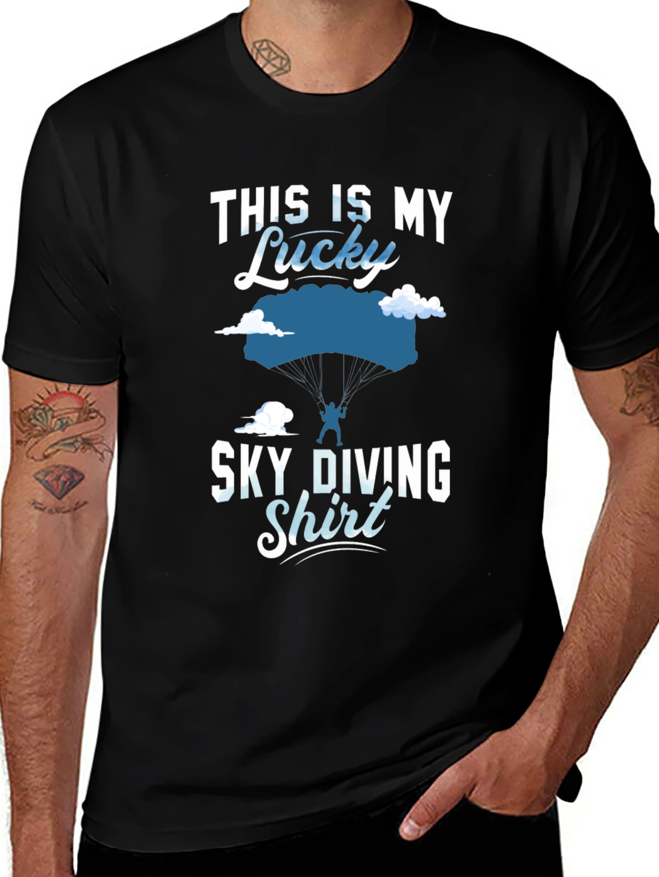 Variant 25 of Lucky Skydiving Shirt - Men's Black Graphic Tee