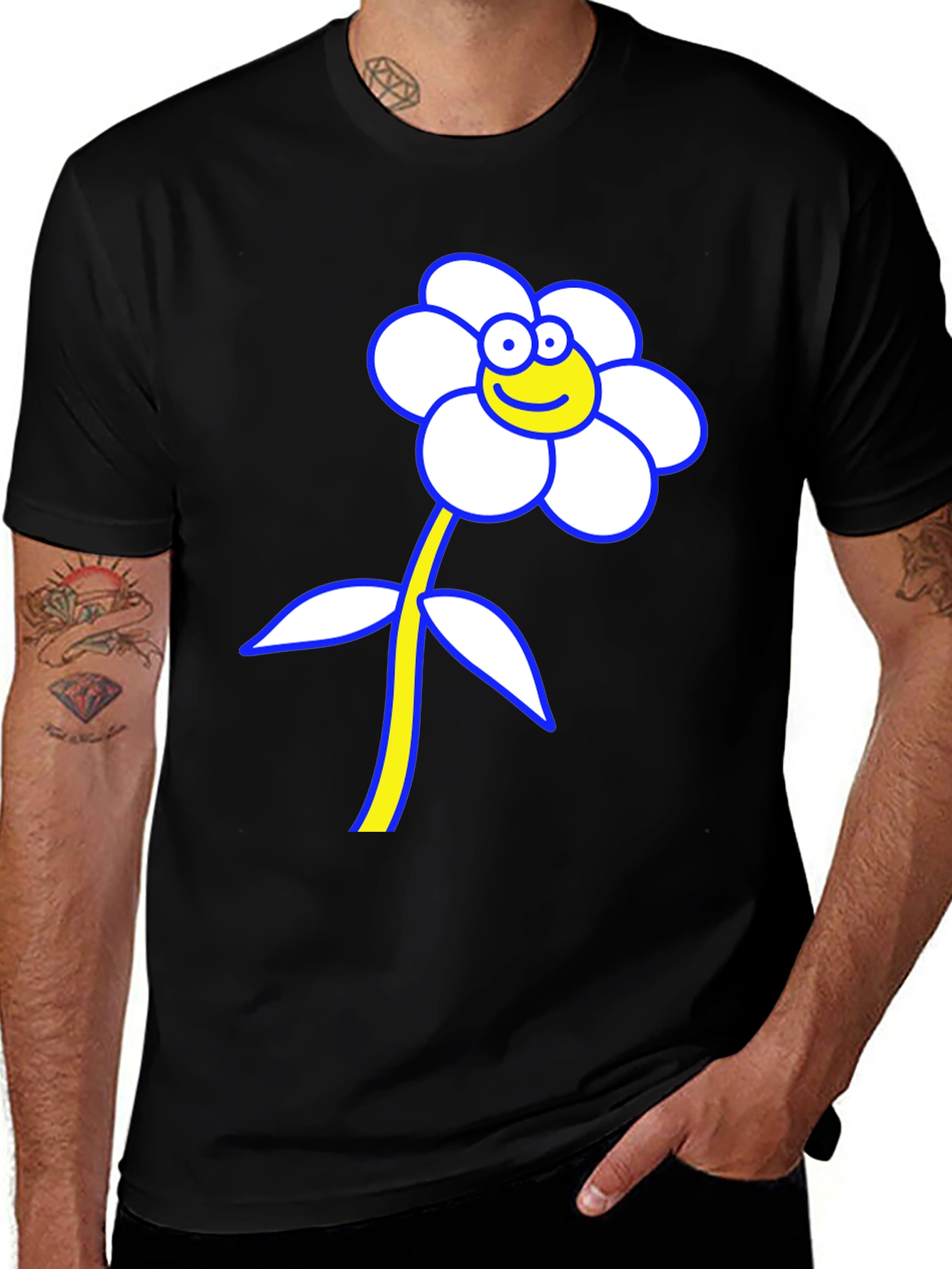 Variant 14 of Funny Flower Graphic T-Shirt - Black Cotton Tee