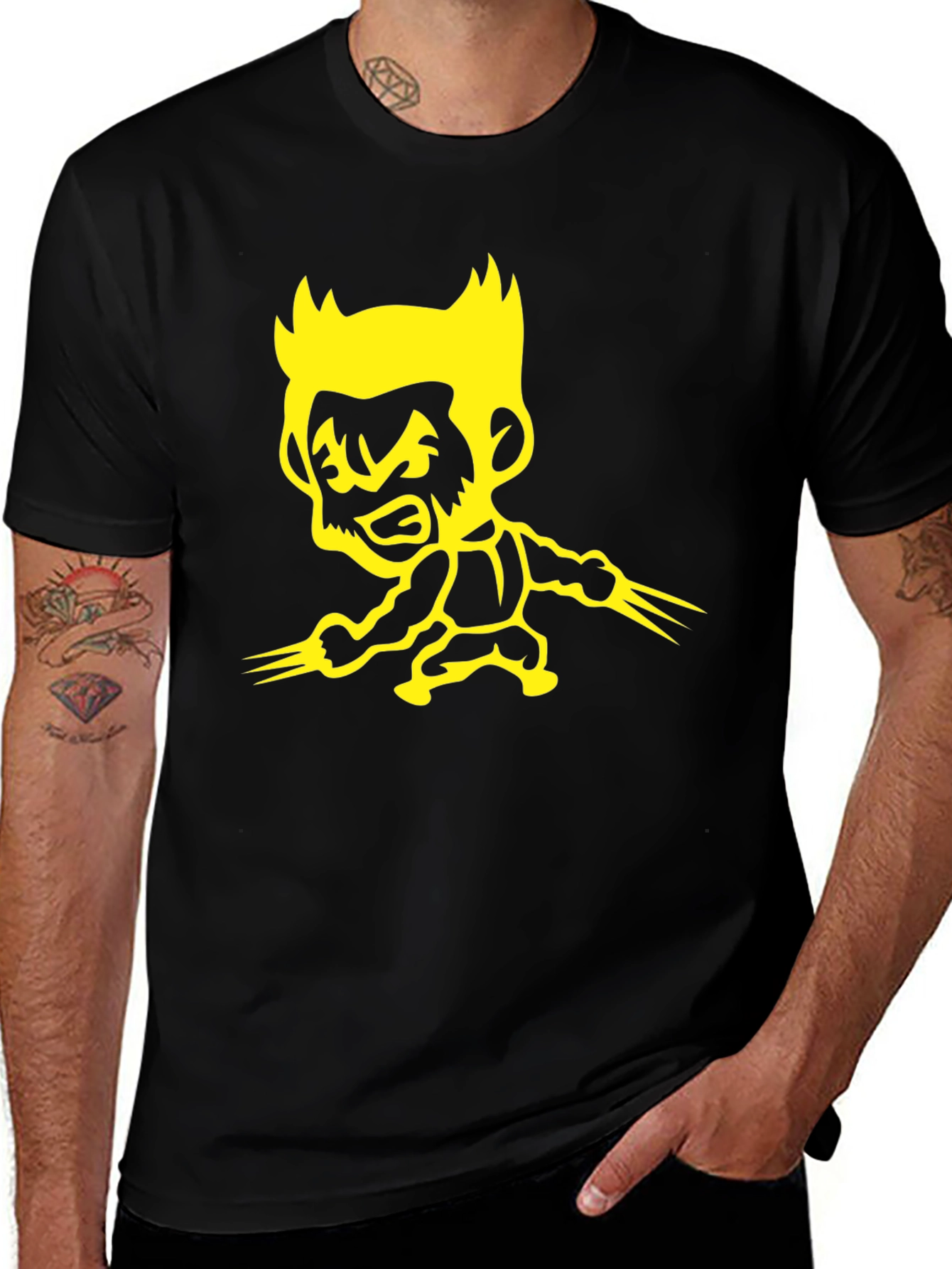 Wolverine Cartoon Black T-Shirt - Graphic Tee for Comic Fans