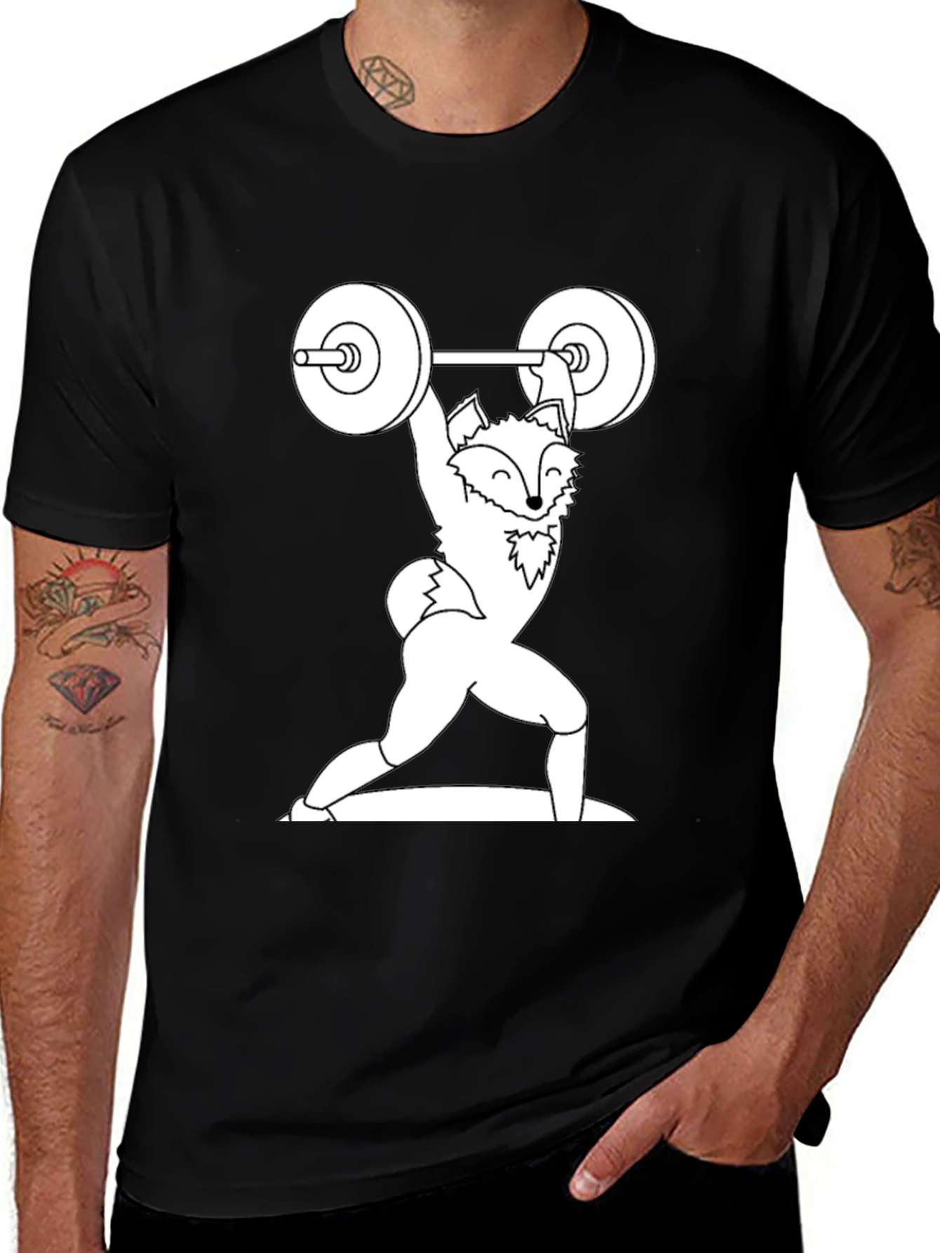 Variant 10 of Weightlifting Fox Graphic Tee - Black Cotton T-Shirt