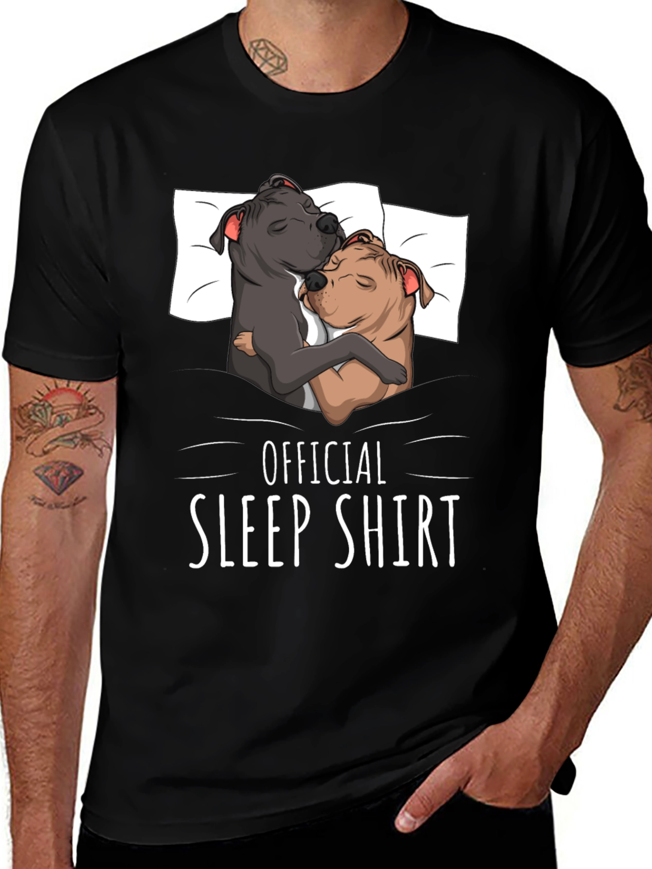 Variant 12 of Official Sleep Shirt - Pitbulls Hugging T-Shirt