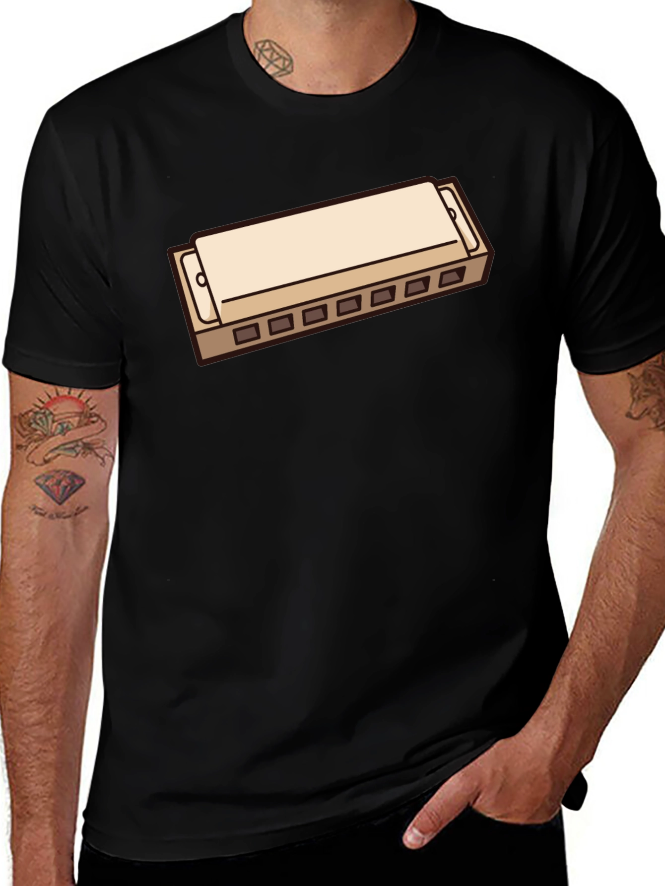Variant 22 of Harmonica Graphic Tee - Musician's Black T-Shirt