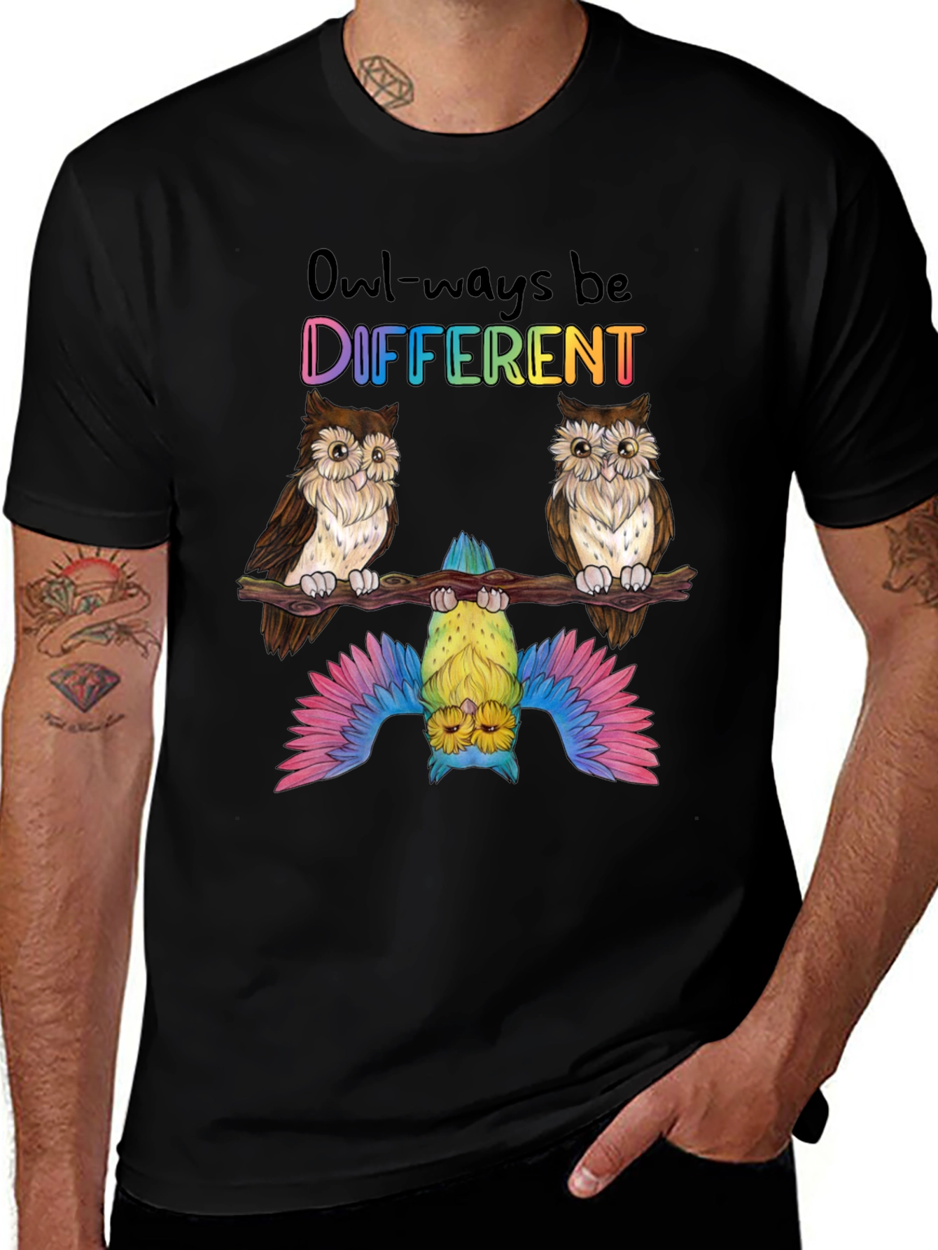 Owl-ways Be Different Graphic T-Shirt - Unique Bird Design
