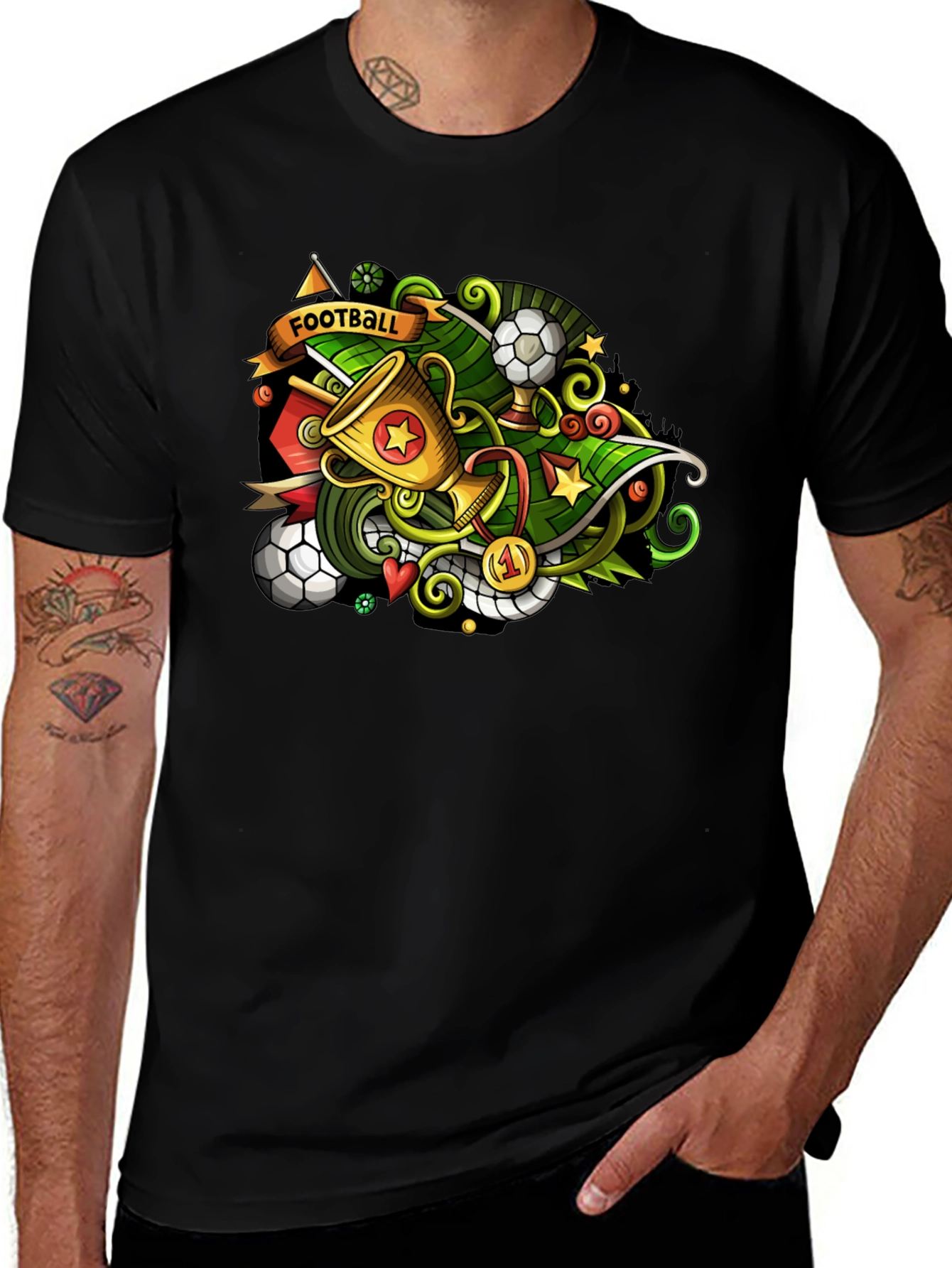 Black Football Cartoon Style T-Shirt main image
