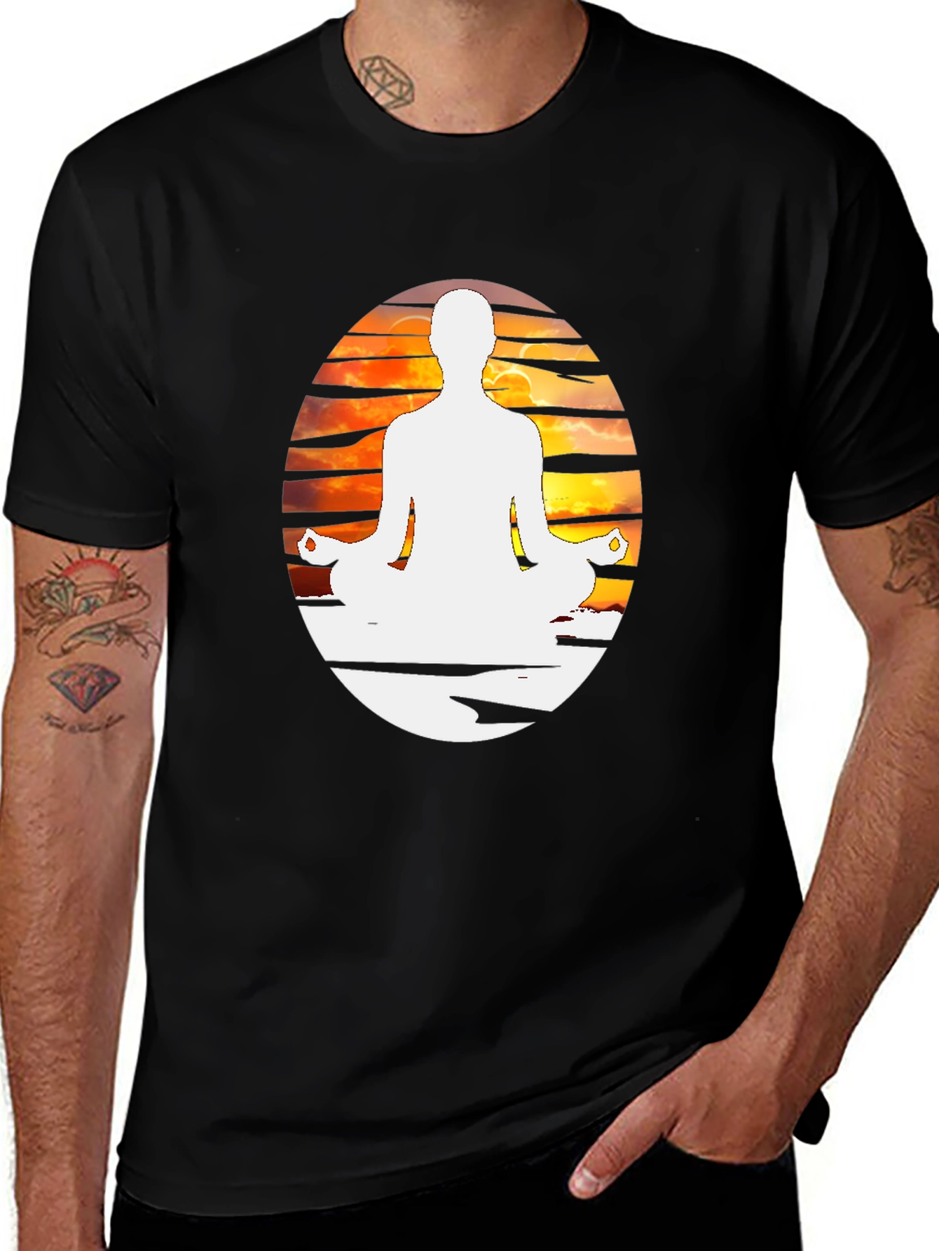 Variant 26 of Yoga Meditation Graphic Tee - Black Cotton Blend