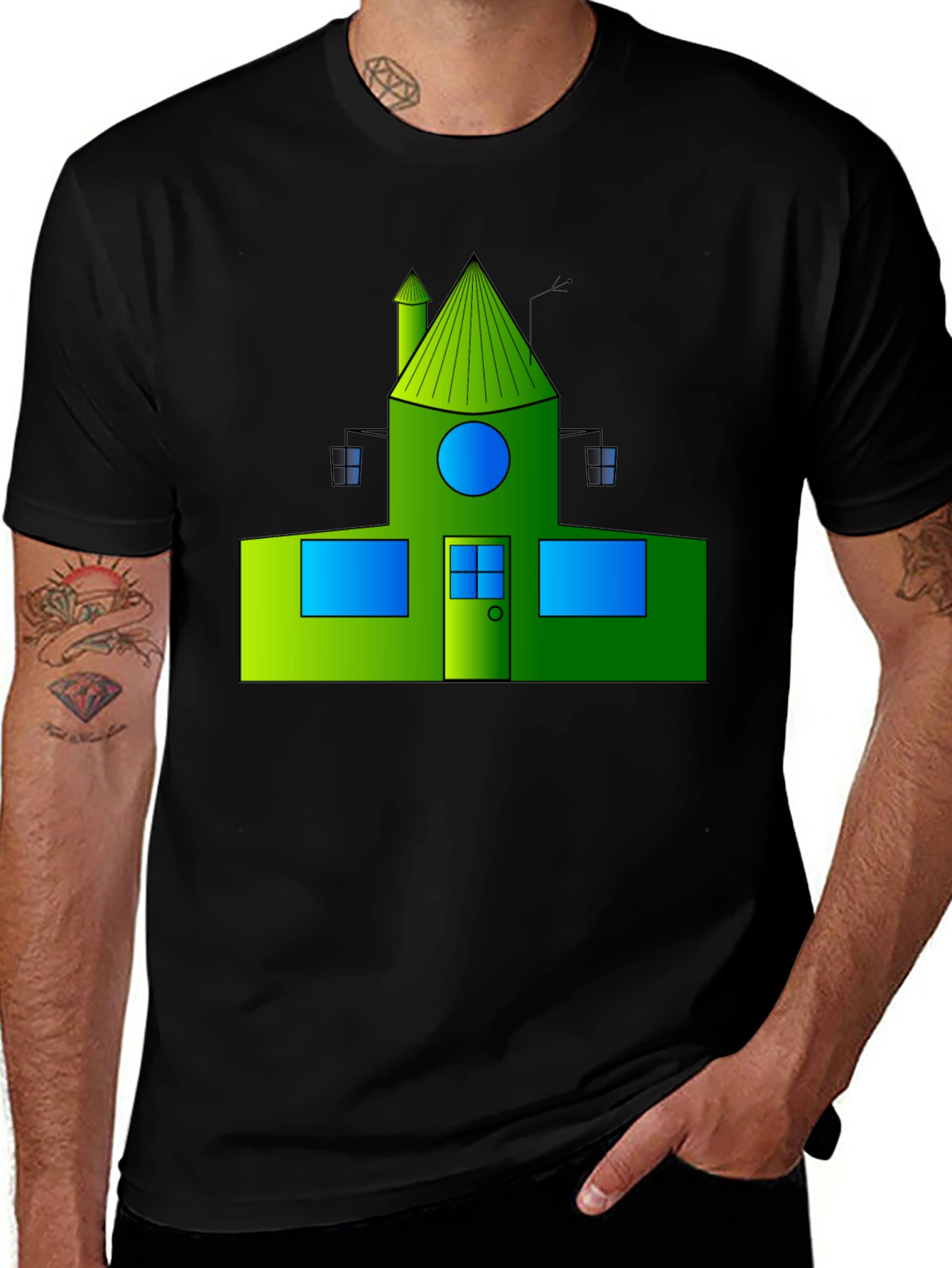 Variant 11 of Geometric House Graphic Tee - Modern Art Shirt