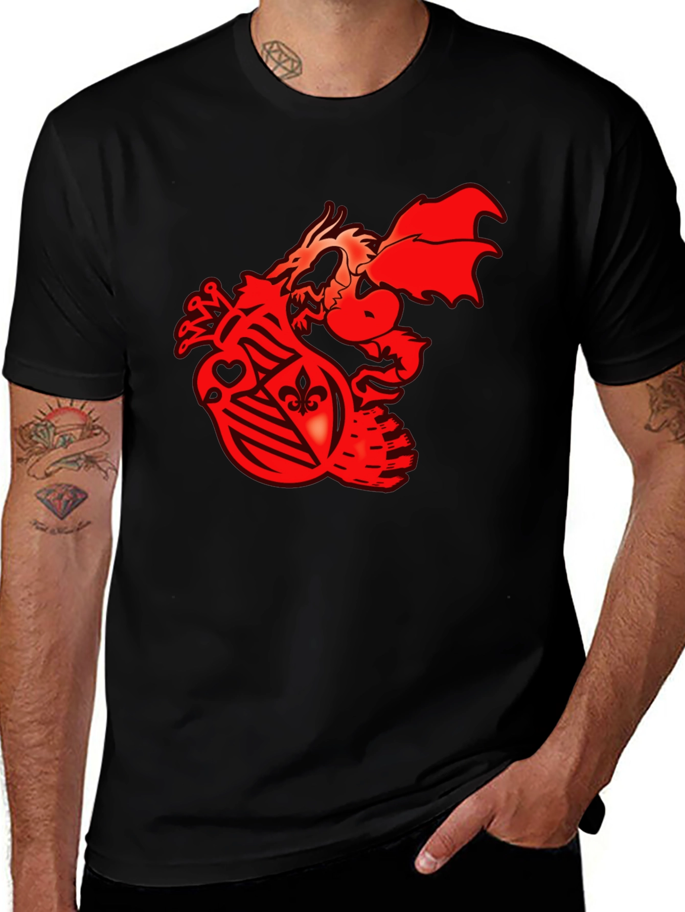 Variant 2 of Dragon Crest Graphic Tee - Black Cotton T-Shirt