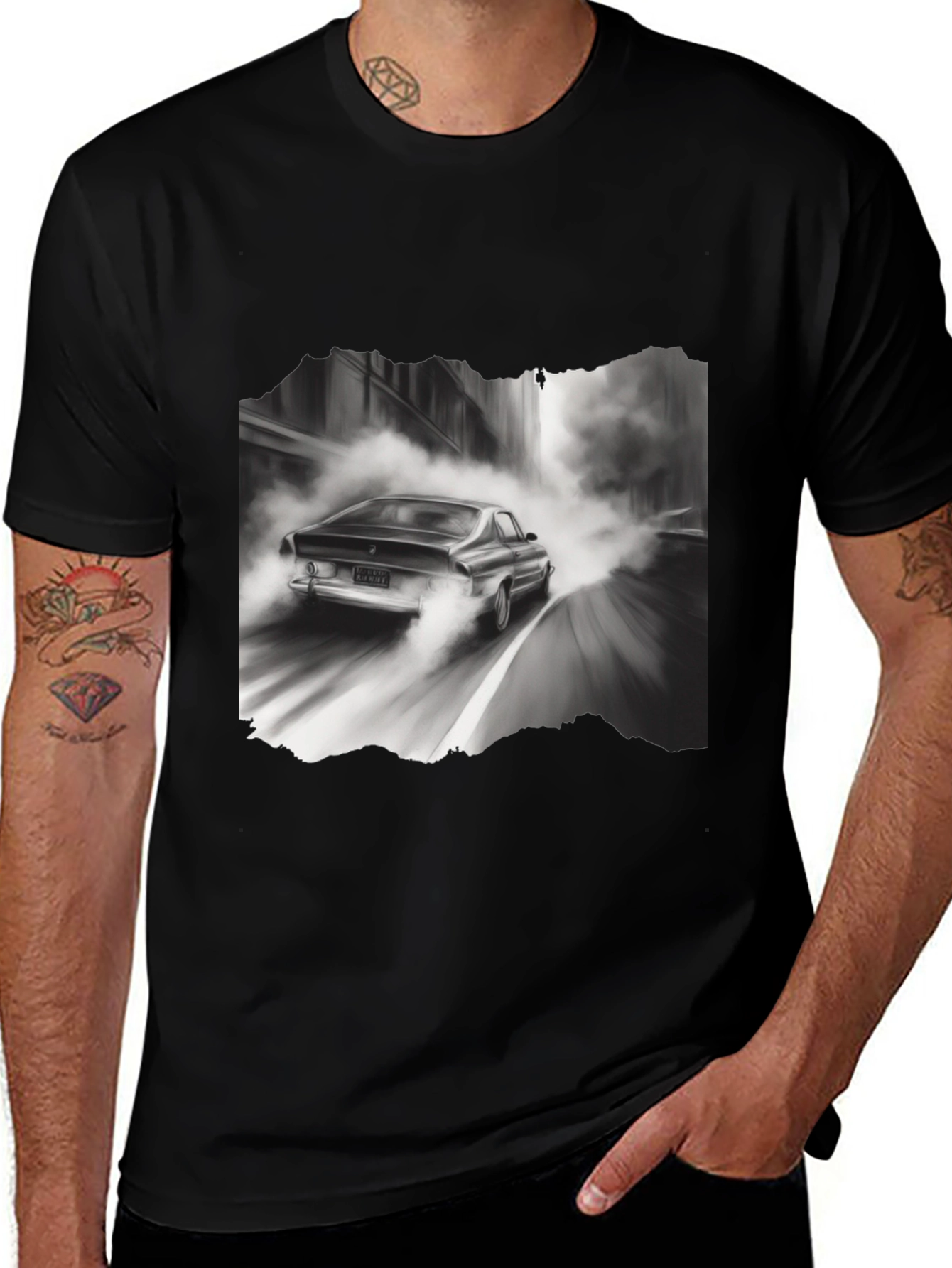 Black Retro Car Graphic Tee - Black Cotton Blend T-Shirt main image