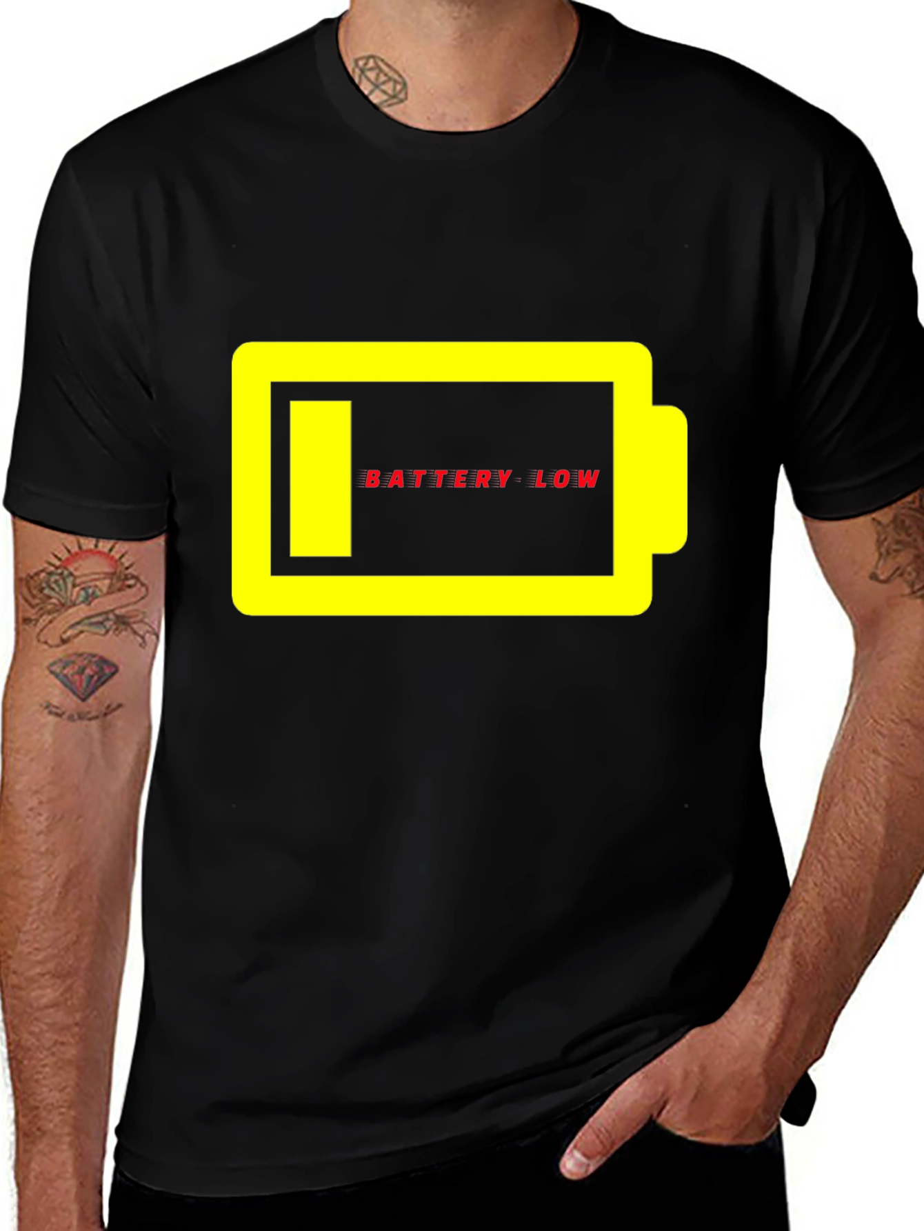 Variant 18 of Battery Low Graphic Tee - Black Cotton Casual T-Shirt