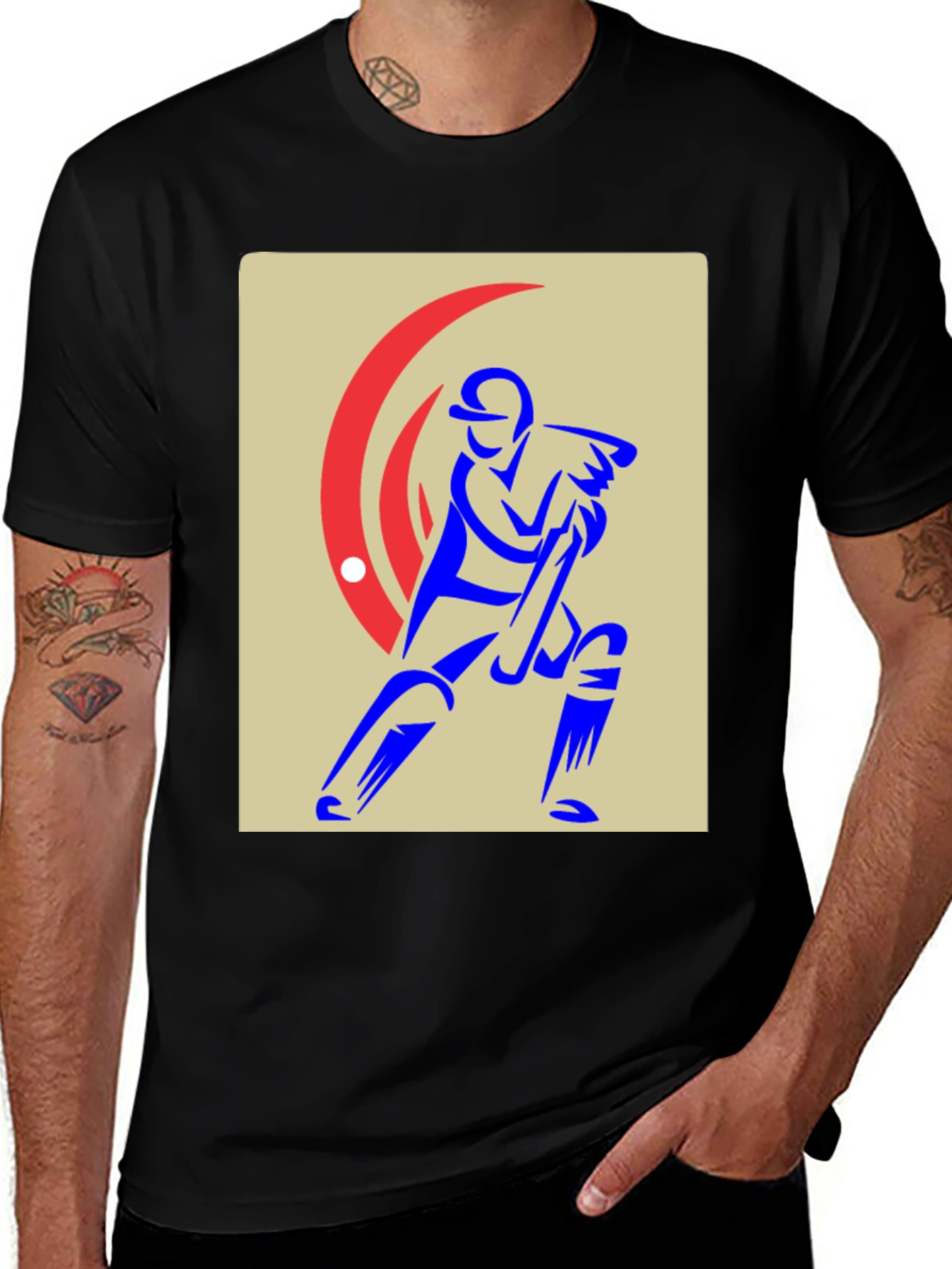 Variant 18 of Cricket Player Graphic Tee - Stylish Black Cotton T-Shirt