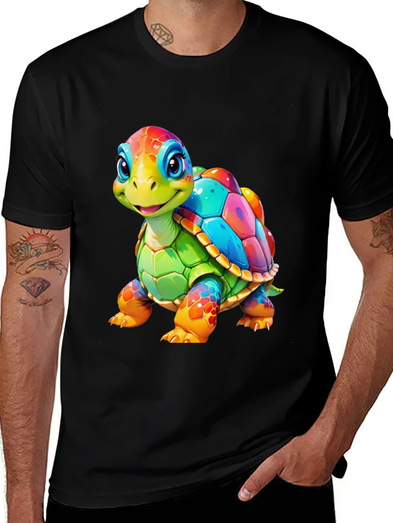 Black Rainbow Turtle Graphic Tee - Unique Colorful Design main image