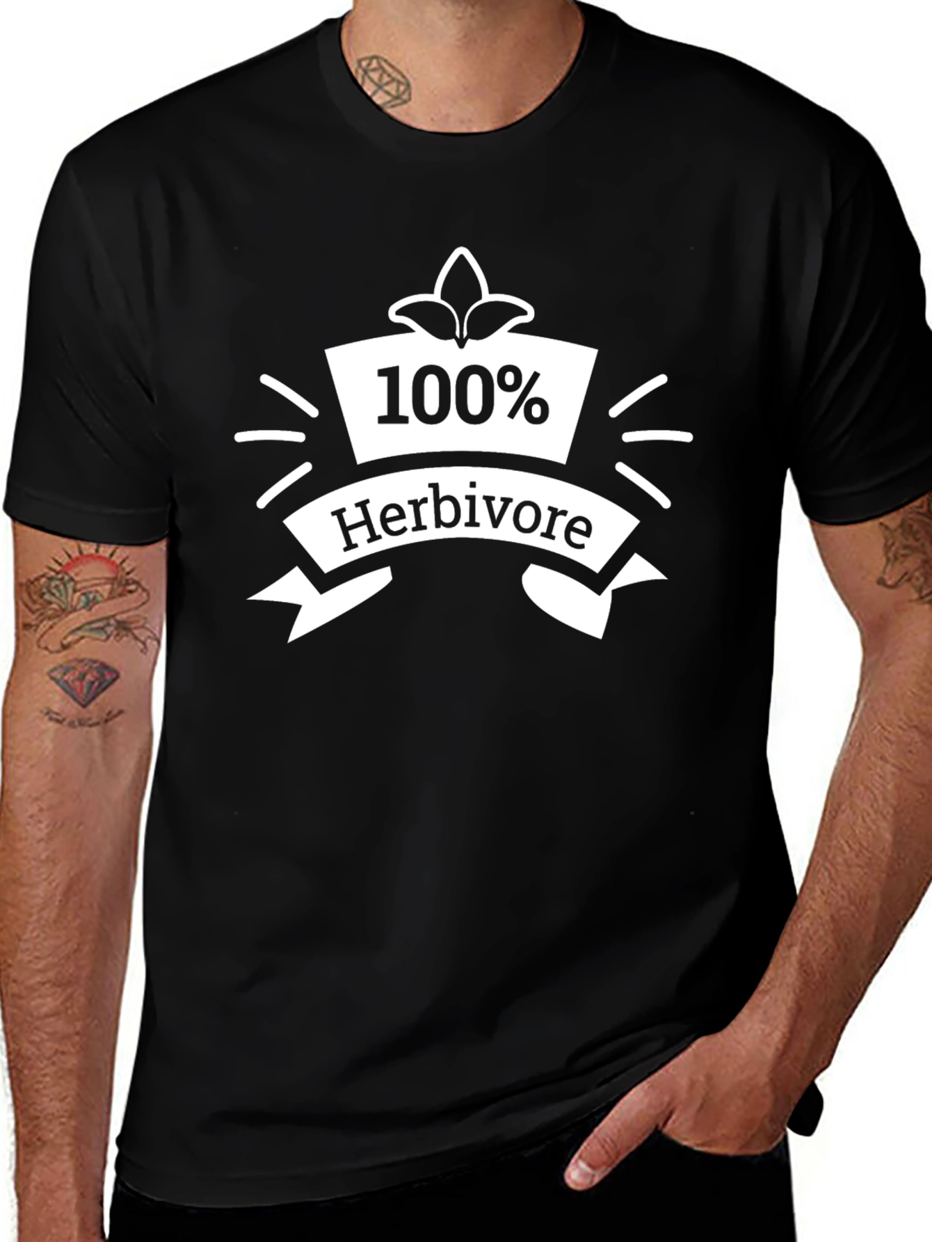 Variant 14 of 100% Herbivore Black T-Shirt - Vegan Lifestyle