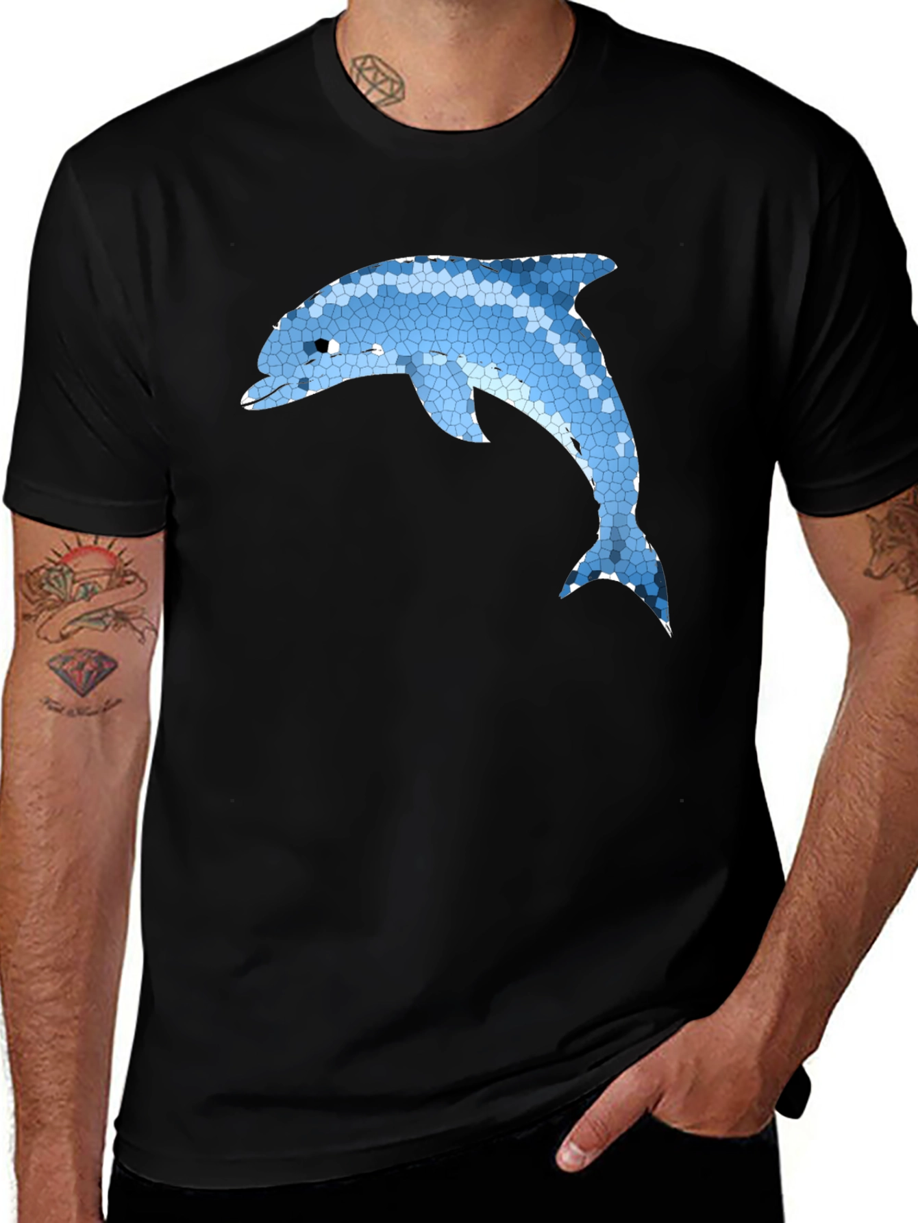Variant 28 of Dolphin Mosaic Graphic Black T-Shirt
