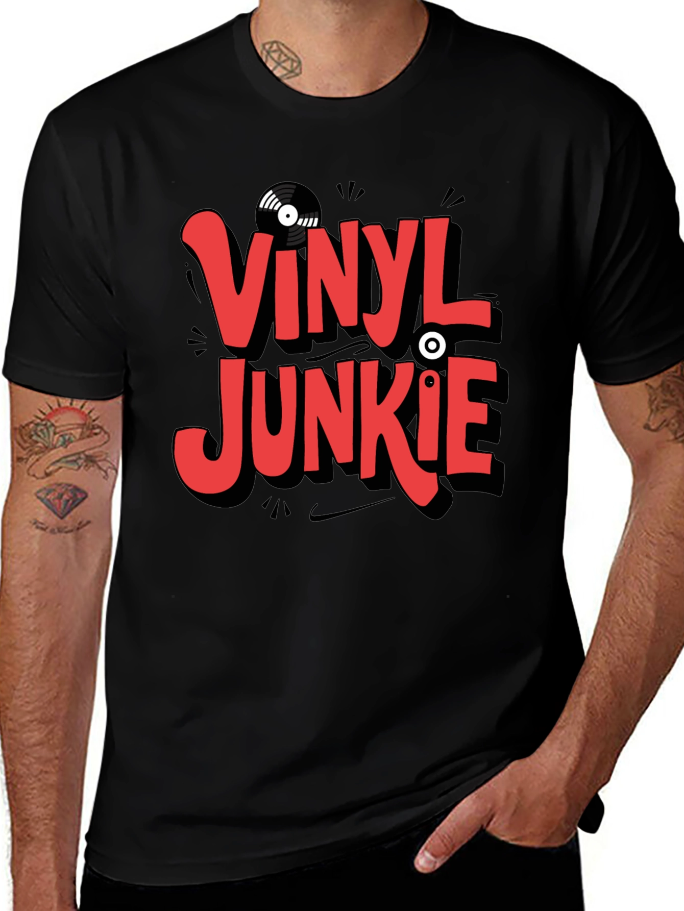 Variant 20 of Vinyl Junkie Graphic T-Shirt - Black
